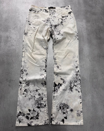 2000s Cavalli Black & White Floral Faded Paint Pants (M)