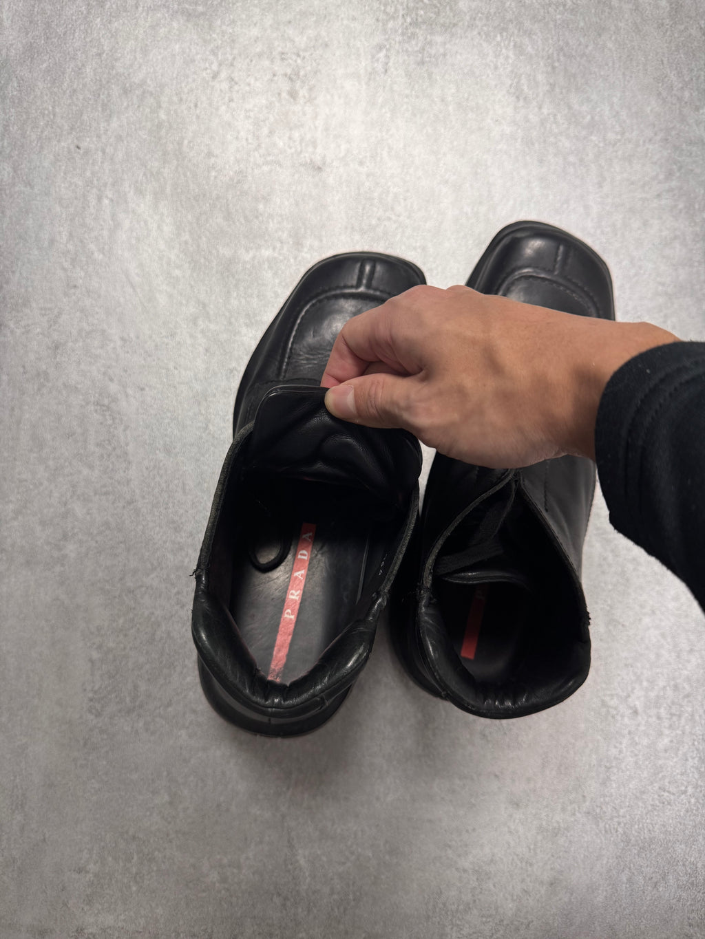 FW2000 Prada Vibram Hybrid Outdoor Black Leather Shoes