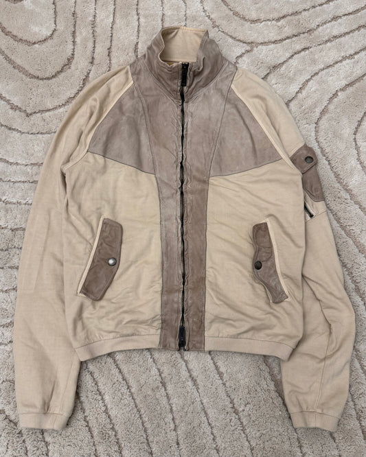 2000s Emporio Armani Paneled Stone Beige Zip-Up Sweater (M)