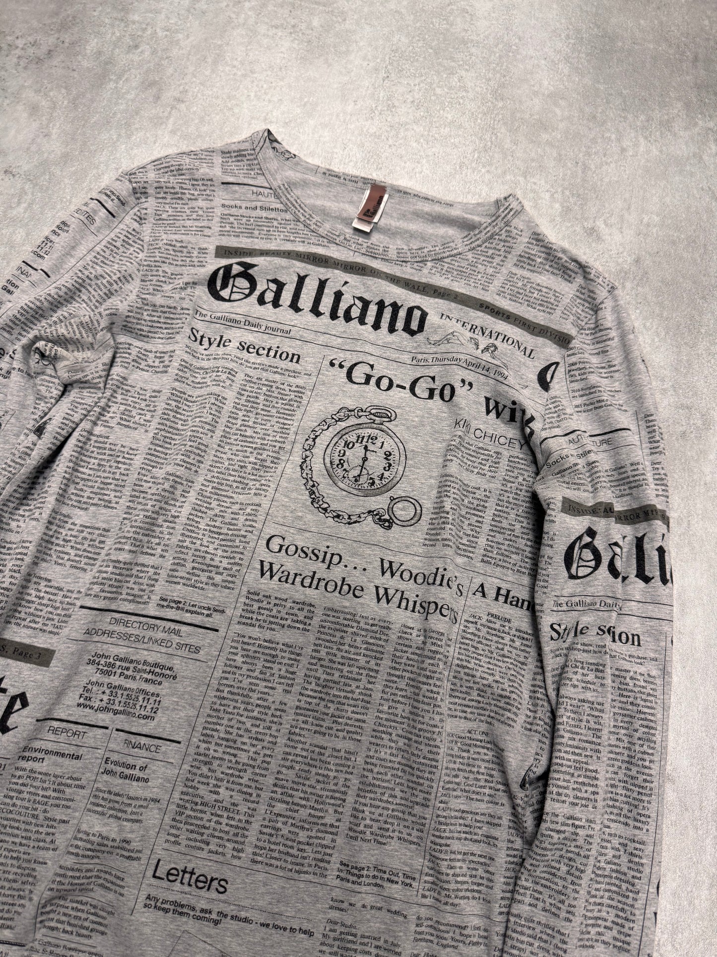 2000s John Galliano Newspaper Grey Longsleeves (M)