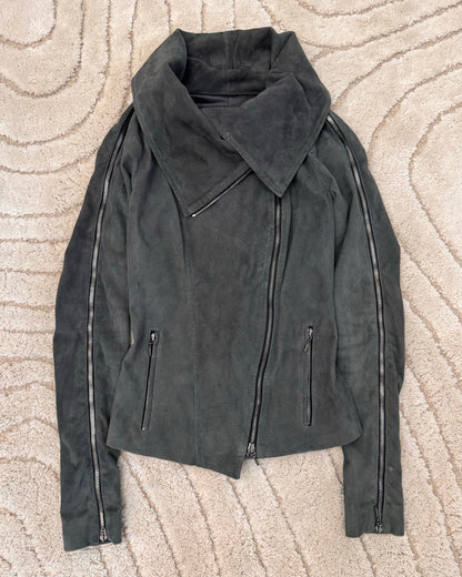 2000s Plein Sud Shadow Multi-Zip Asymmetrical Suede Jacket (XS/S)