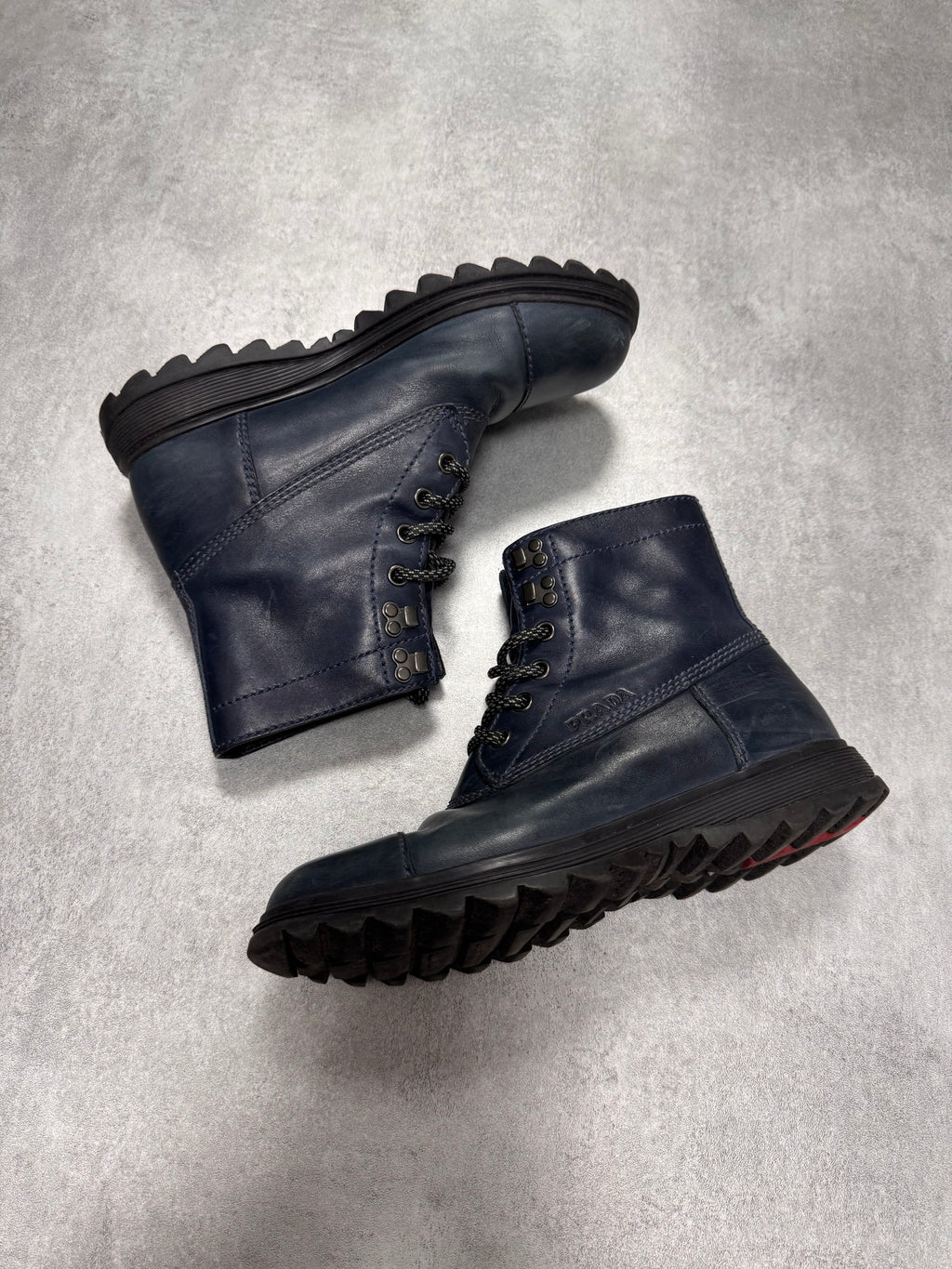 2000s Prada Hiking Navy Leather Boots