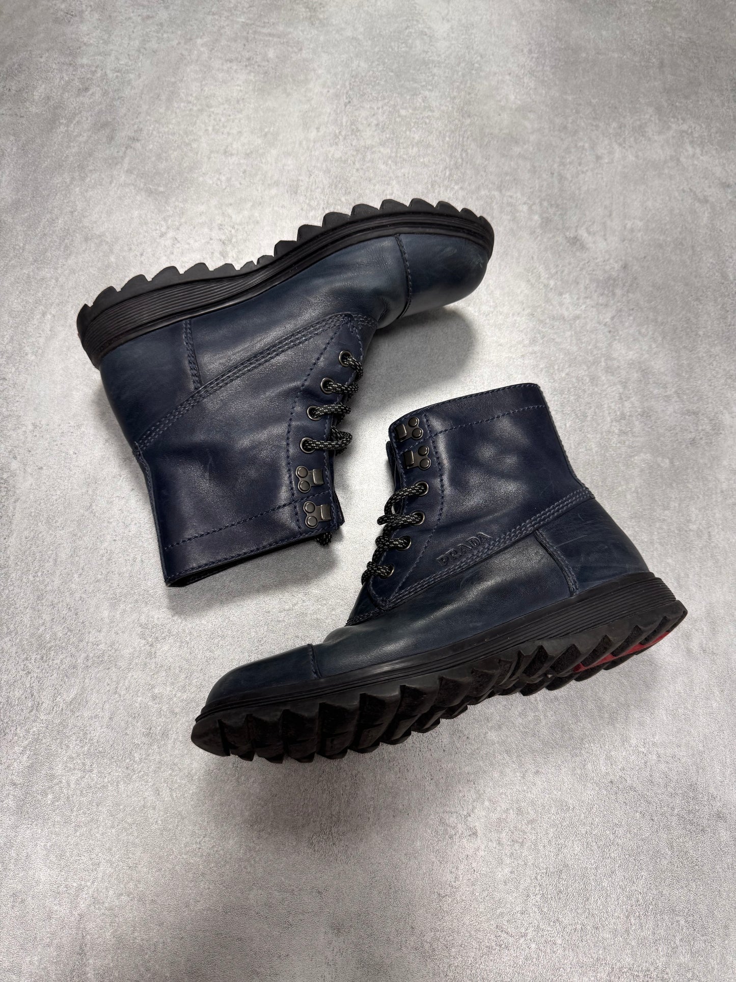 2000s Prada Hiking Navy Leather Boots (42,5eu/us9)