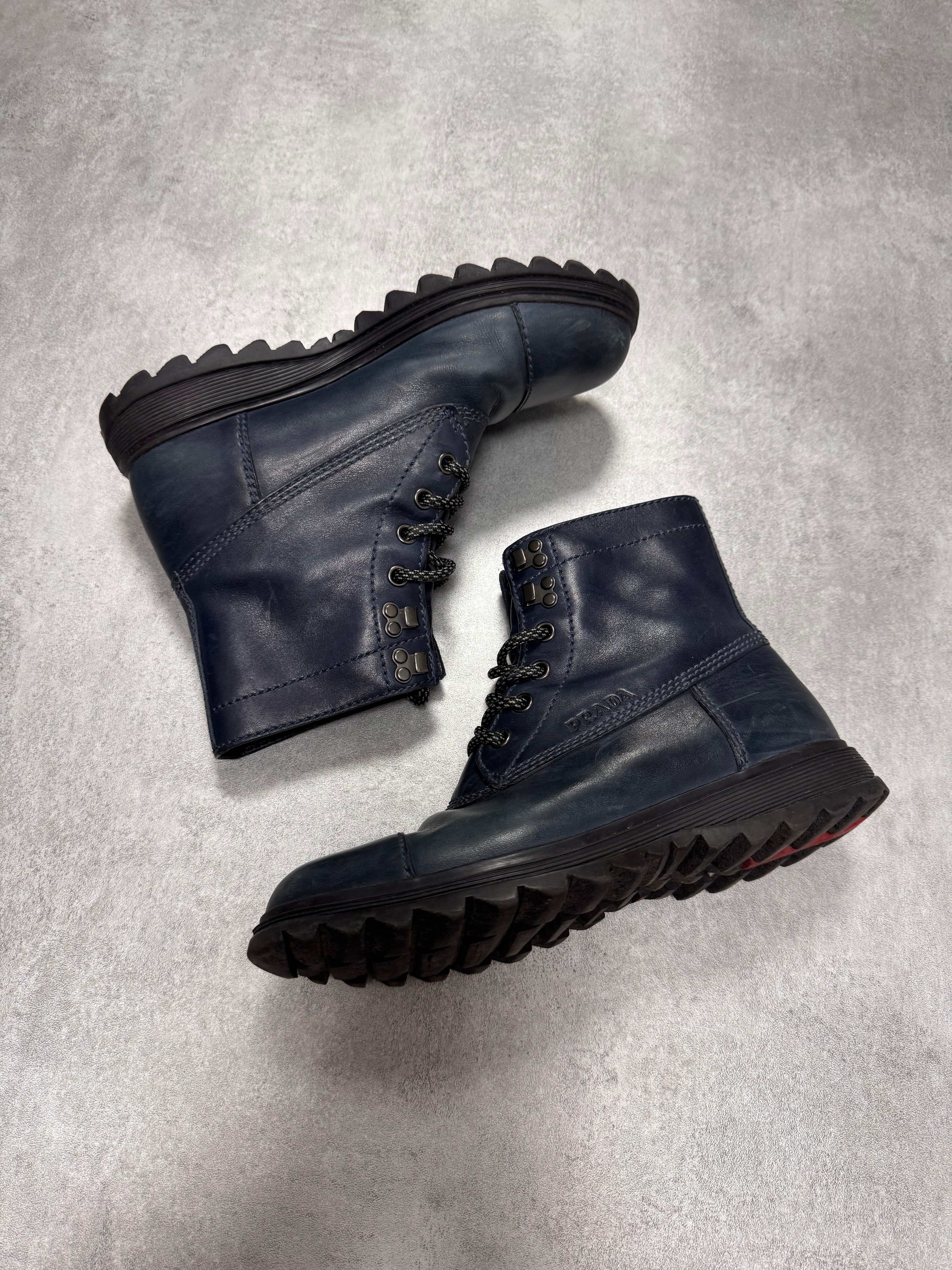 2000s Prada Hiking Navy Leather Boots