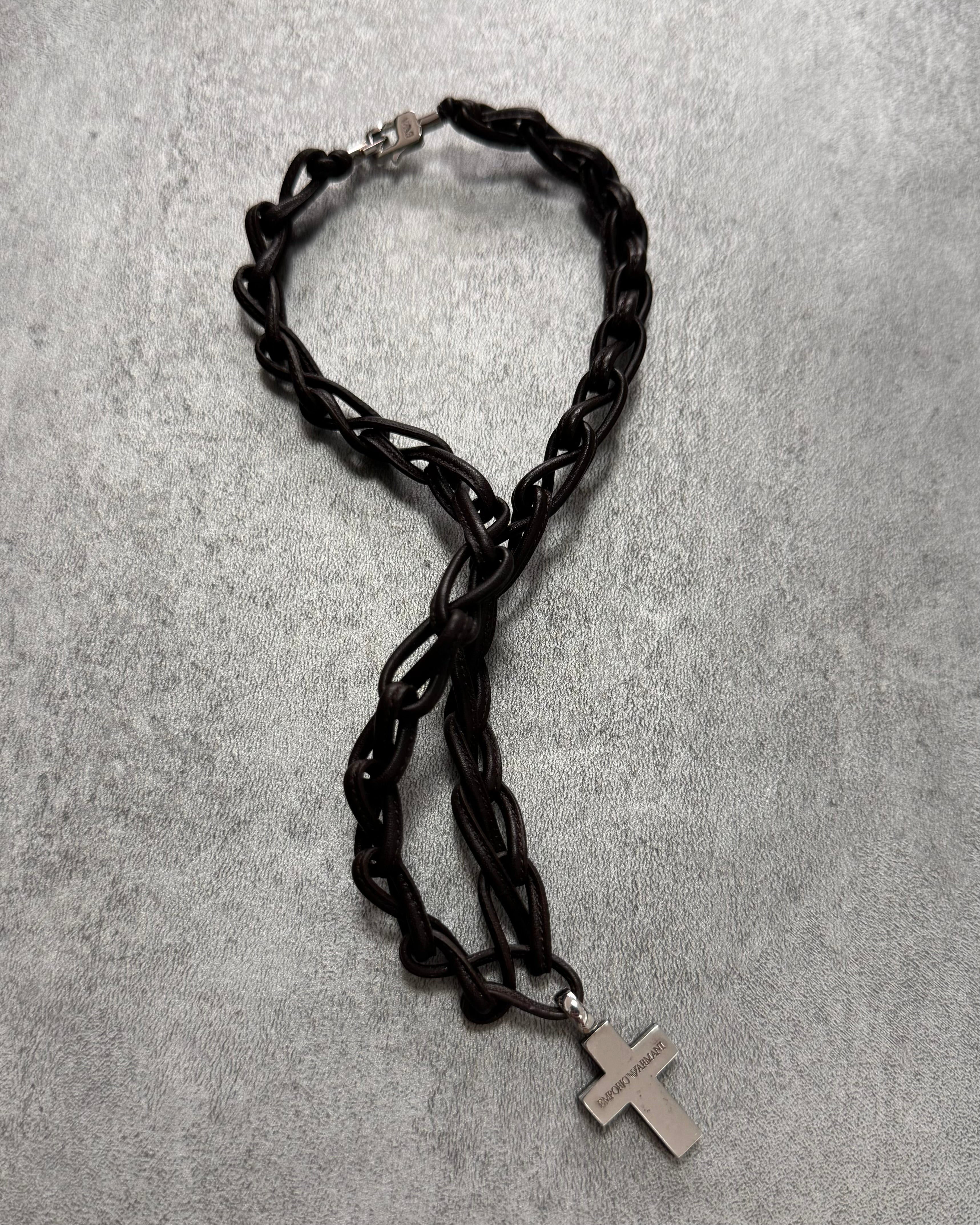 Emporio Armani Leather Cross Necklace