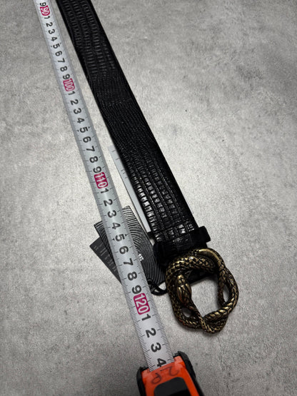 Cavalli Snake Effect Black Calf Leather Belt (OS)