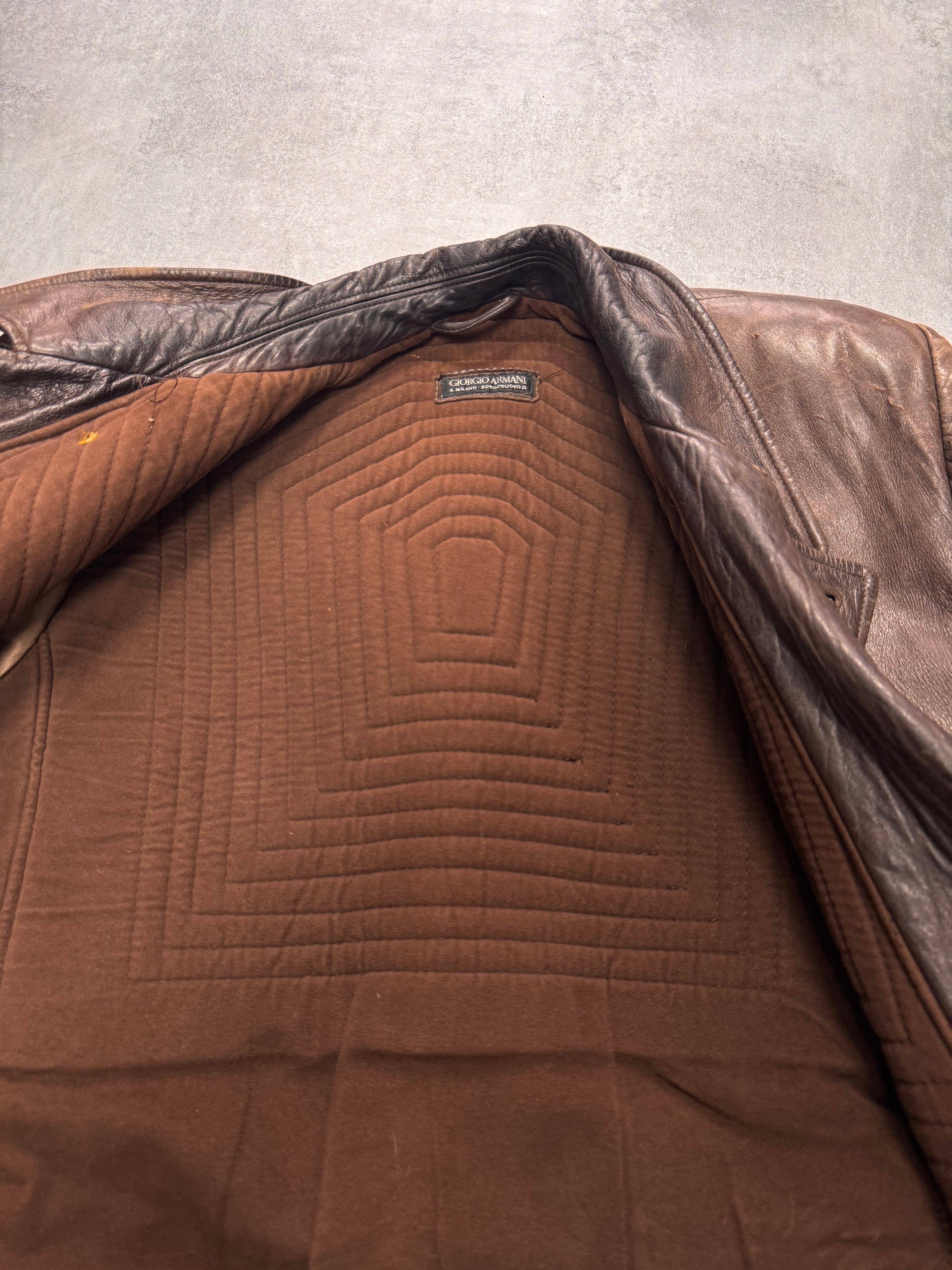 1990s Giorgio Armani Brown Leather Long Coat