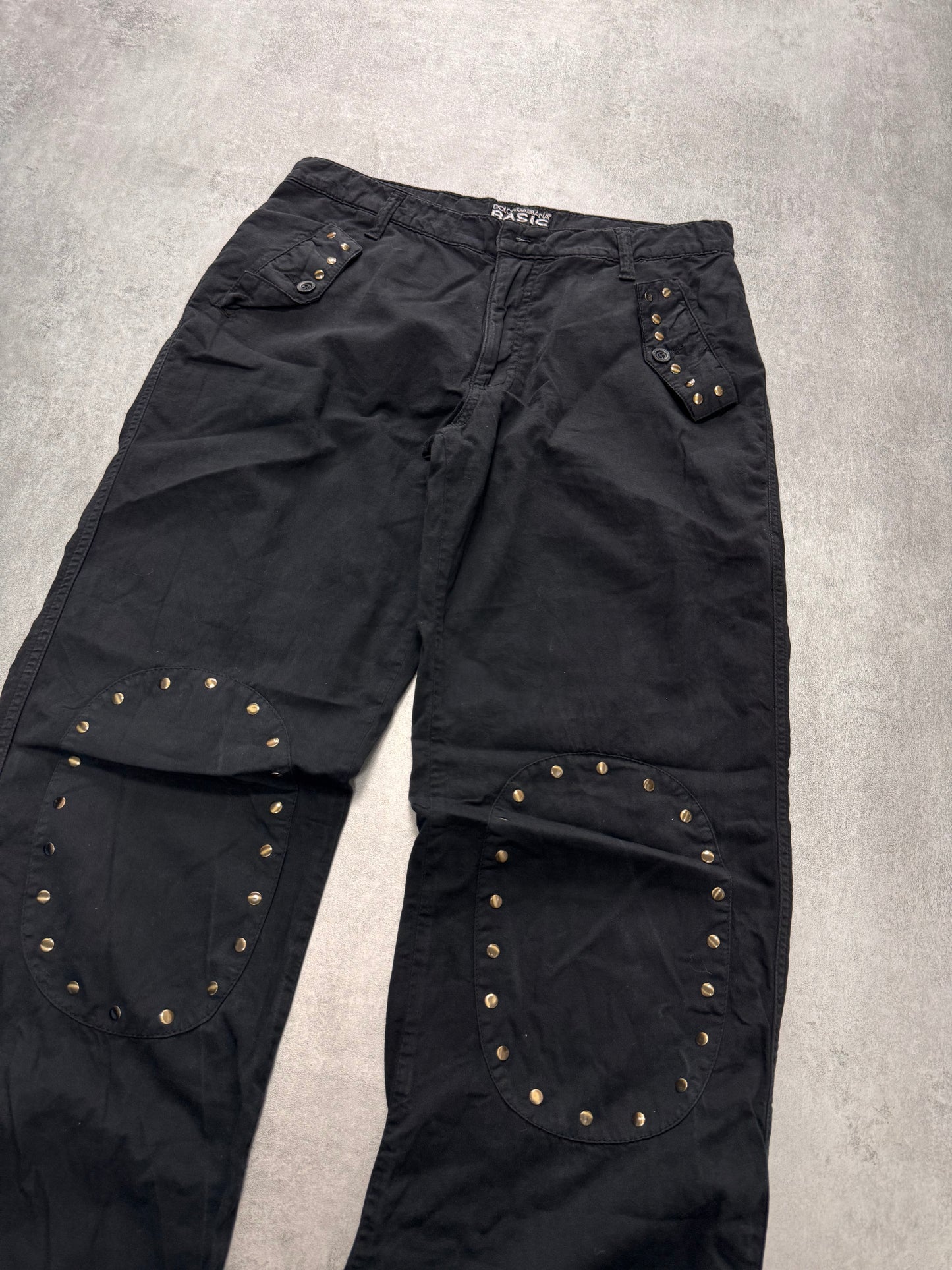 2000s Dolce & Gabbana Basic Studded Cargo Black Pants (S)