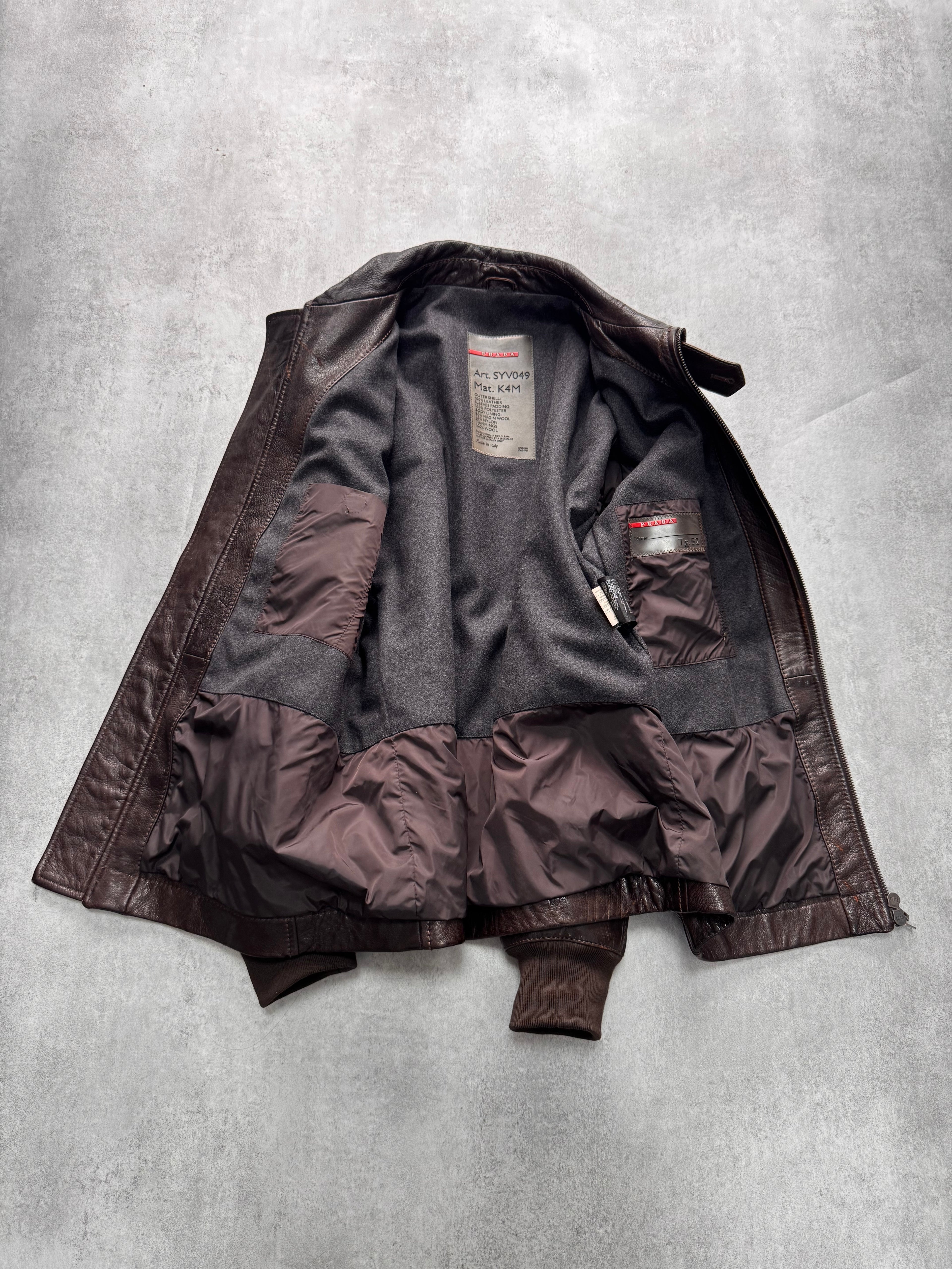 2000s Prada Scarred Heavy Leather Jacket