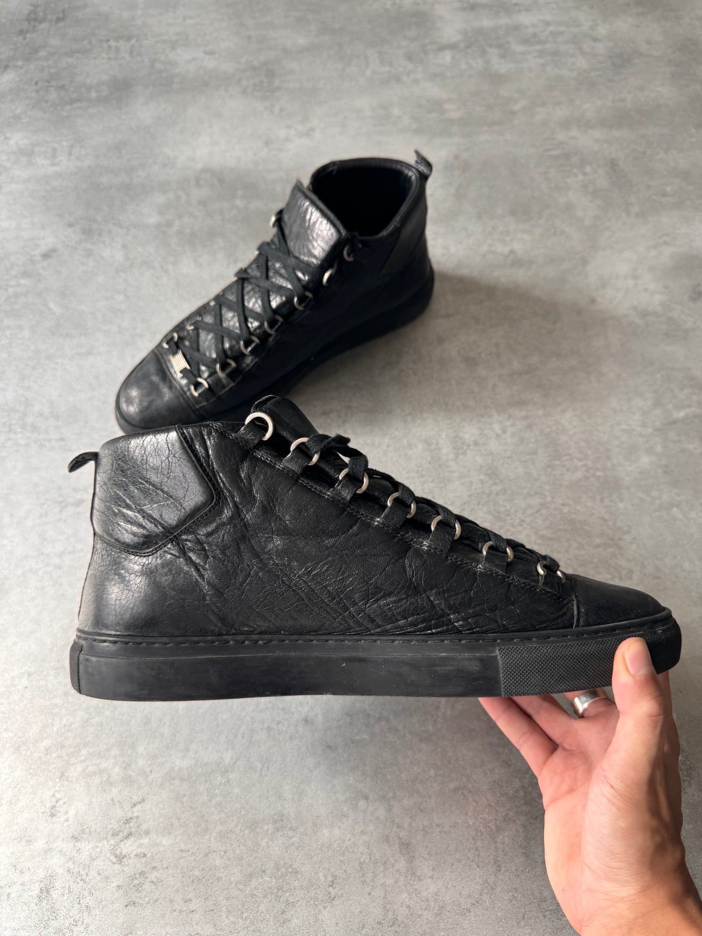 Balenciaga Arena High Black Cracked Leather Sneakers (45eu/us11)