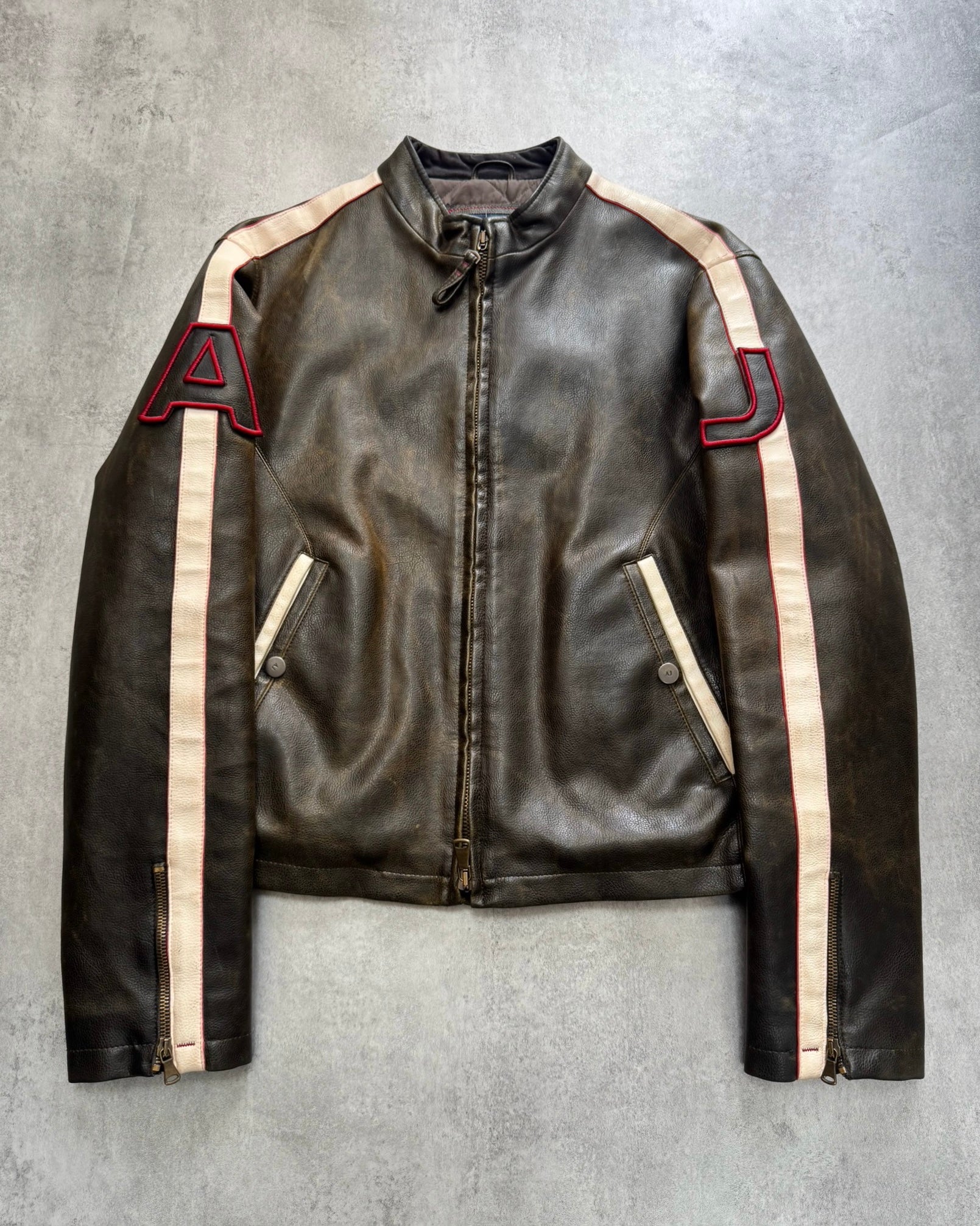 2000s Armani Biker Relief Leather Jacket