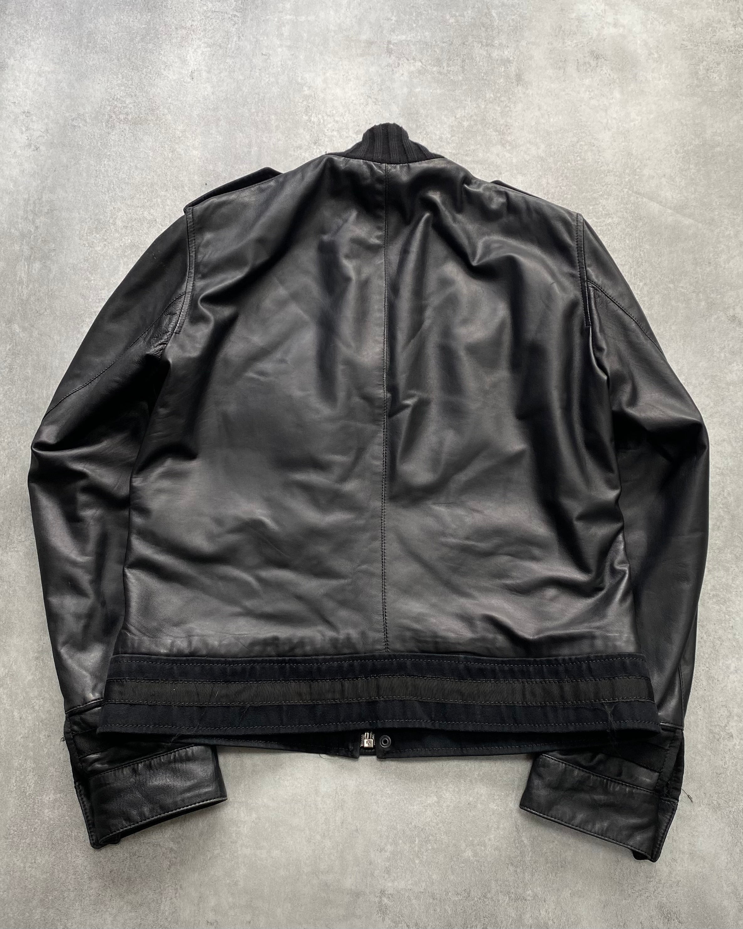 2000s Cavalli Class Biker Black Leather Jacket