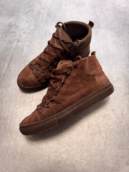 Balenciaga Arena High Brown Suede Leather Sneakers (42eu/us8,5)