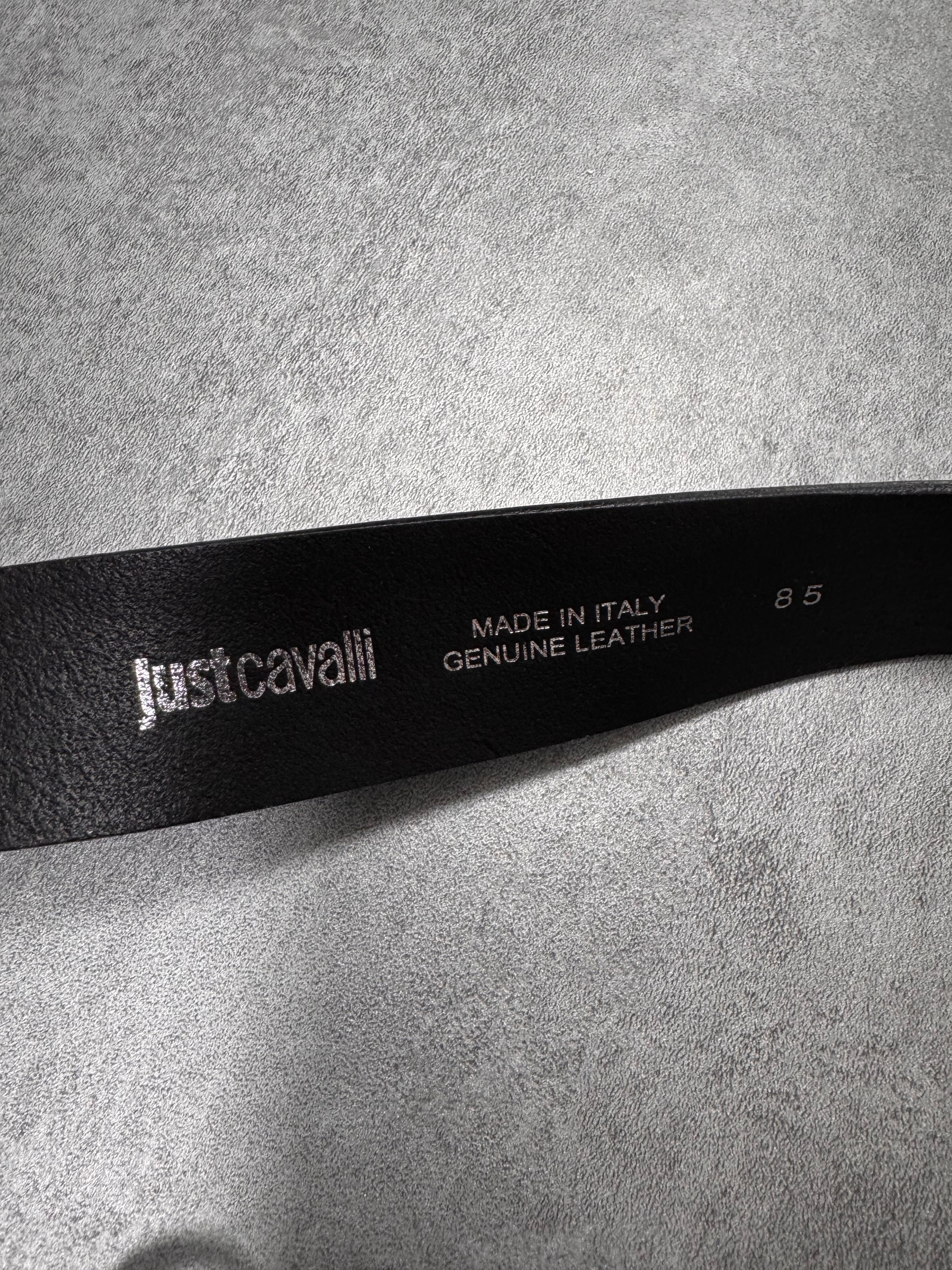 Cavalli Bull Skull Buckle Leather Belt