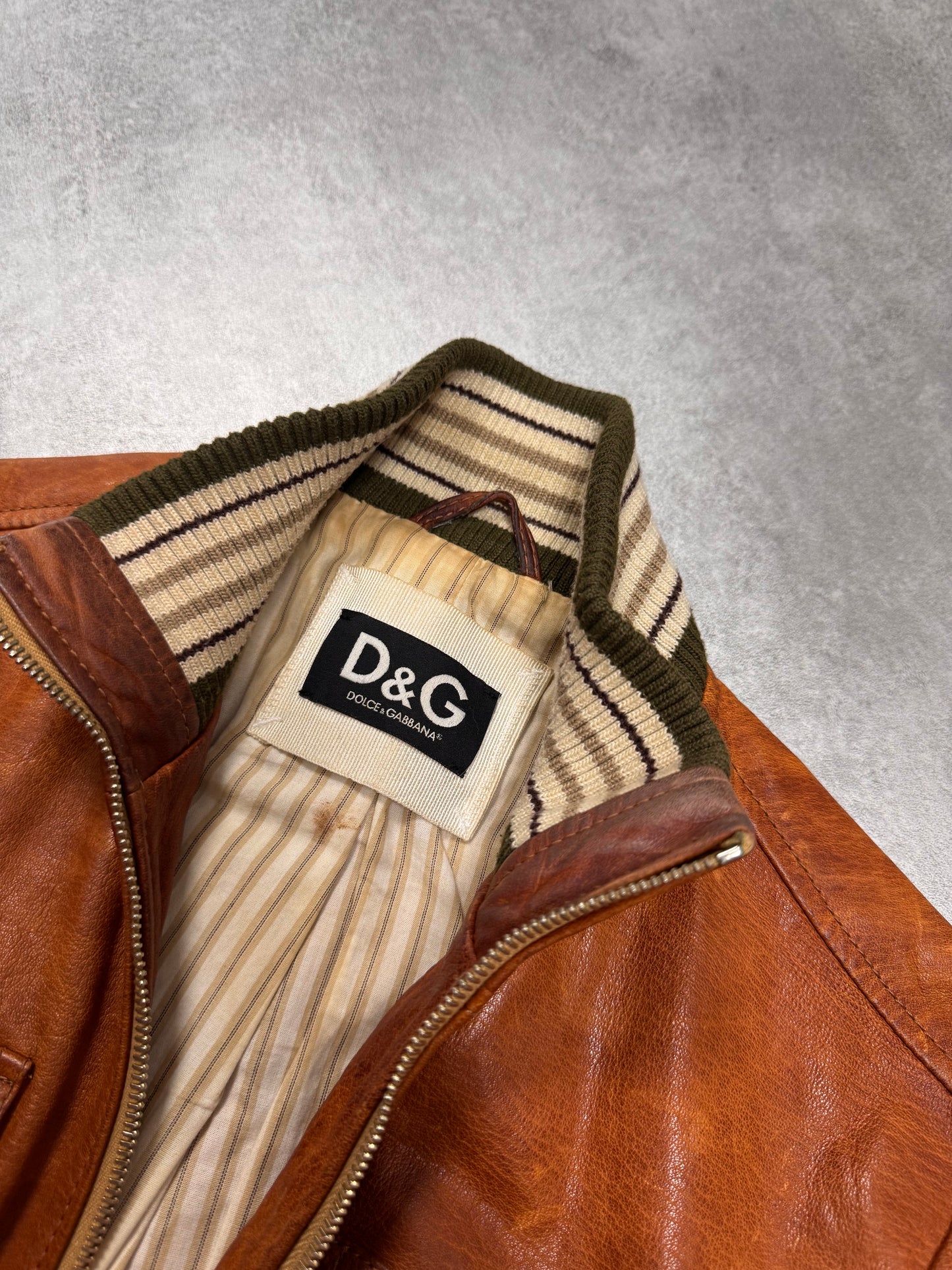 2000s Dolce & Gabbana Copper Brown Utility Cargo Leather Jacket (XS)