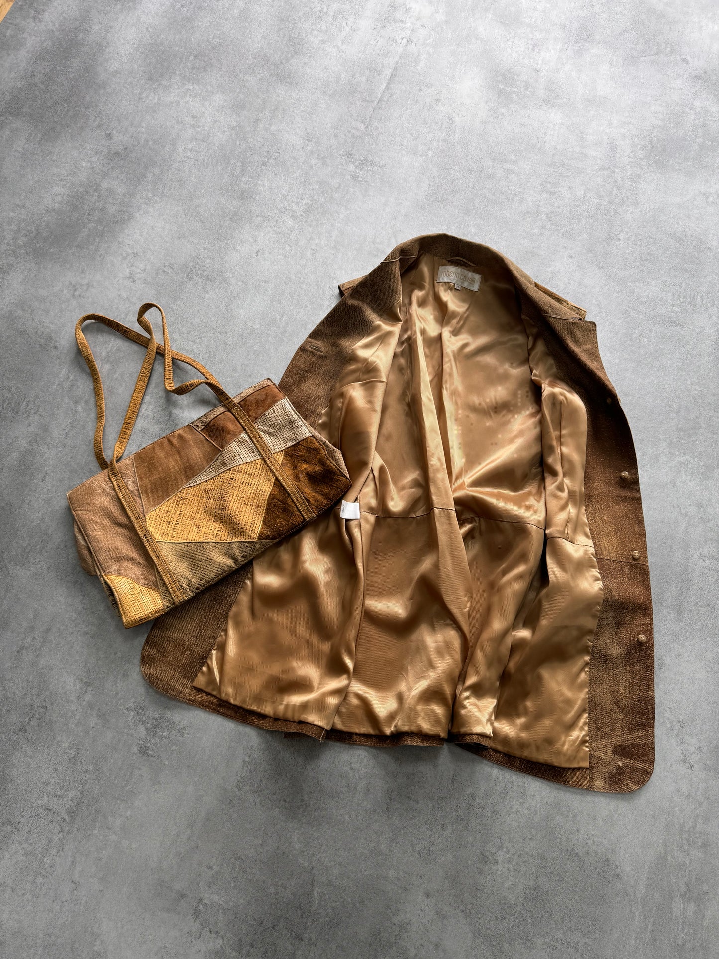 1990s Roberto Cavalli Leather Patchwork Jacket & Bag (XS)