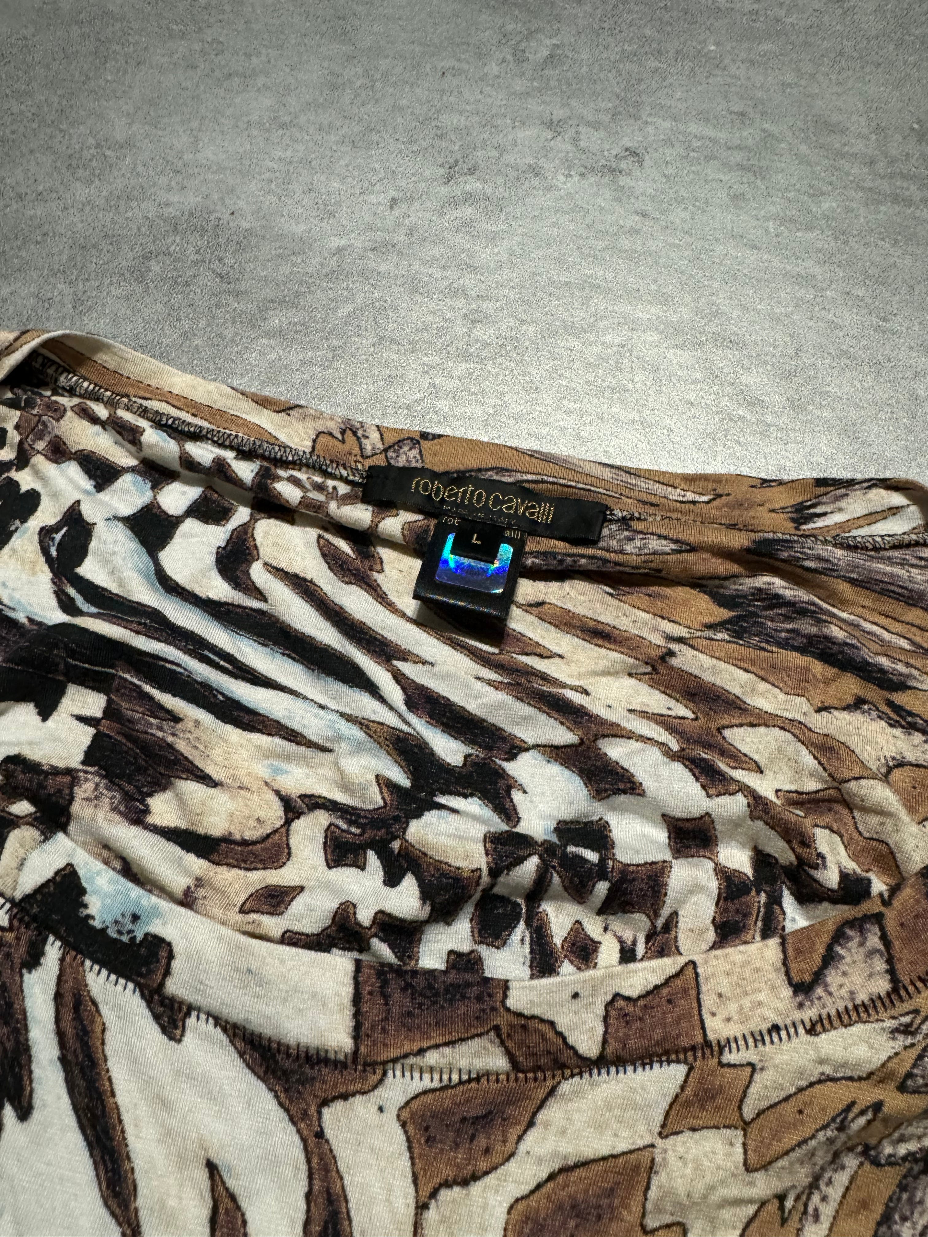 AW2003 Roberto Cavalli Brown Geometrical Psycho Mesh Top  (XS/S) - 7