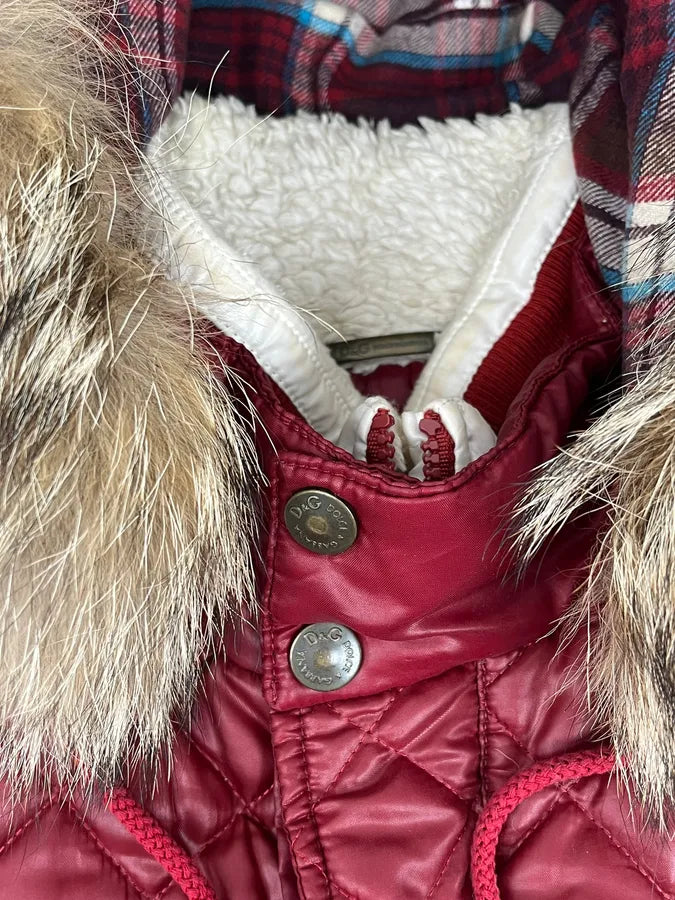 AW2008 Dolce & Gabbana White & Red British Fur Hooded Puffer Jacket jZwqQAM 9