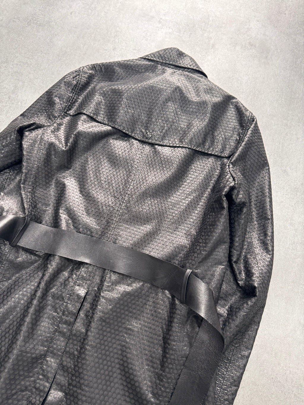 FW2013 Emporio Armani Honeycomb Black Leather Trench Coat