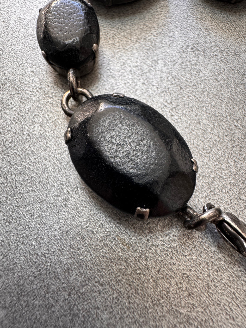 2000s Jean Paul Gaultier Black Leather Gemstone Metal Bracelet