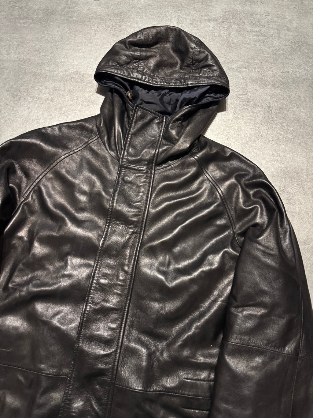 2000s Prada Sample Black Hooded Leather Jacket