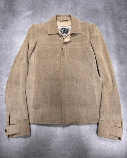 Roberto Cavalli Beige Lines Suede Leather Jacket (S/M)