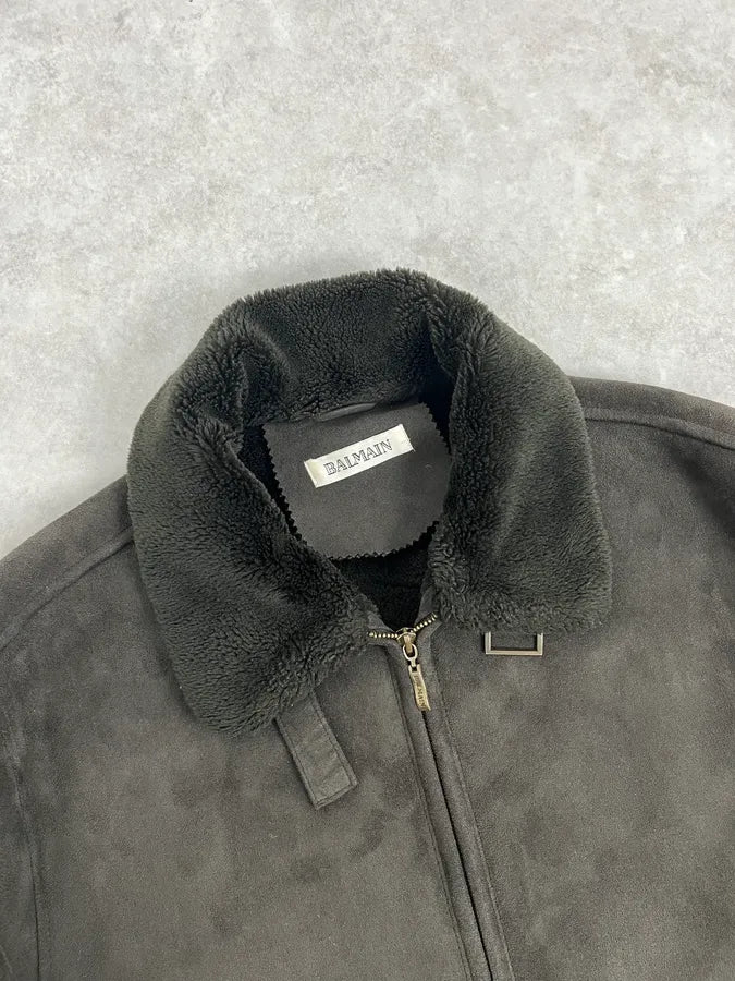 Balmain Brown Classy Suede Zip-up Jacket DzYrmYH 4