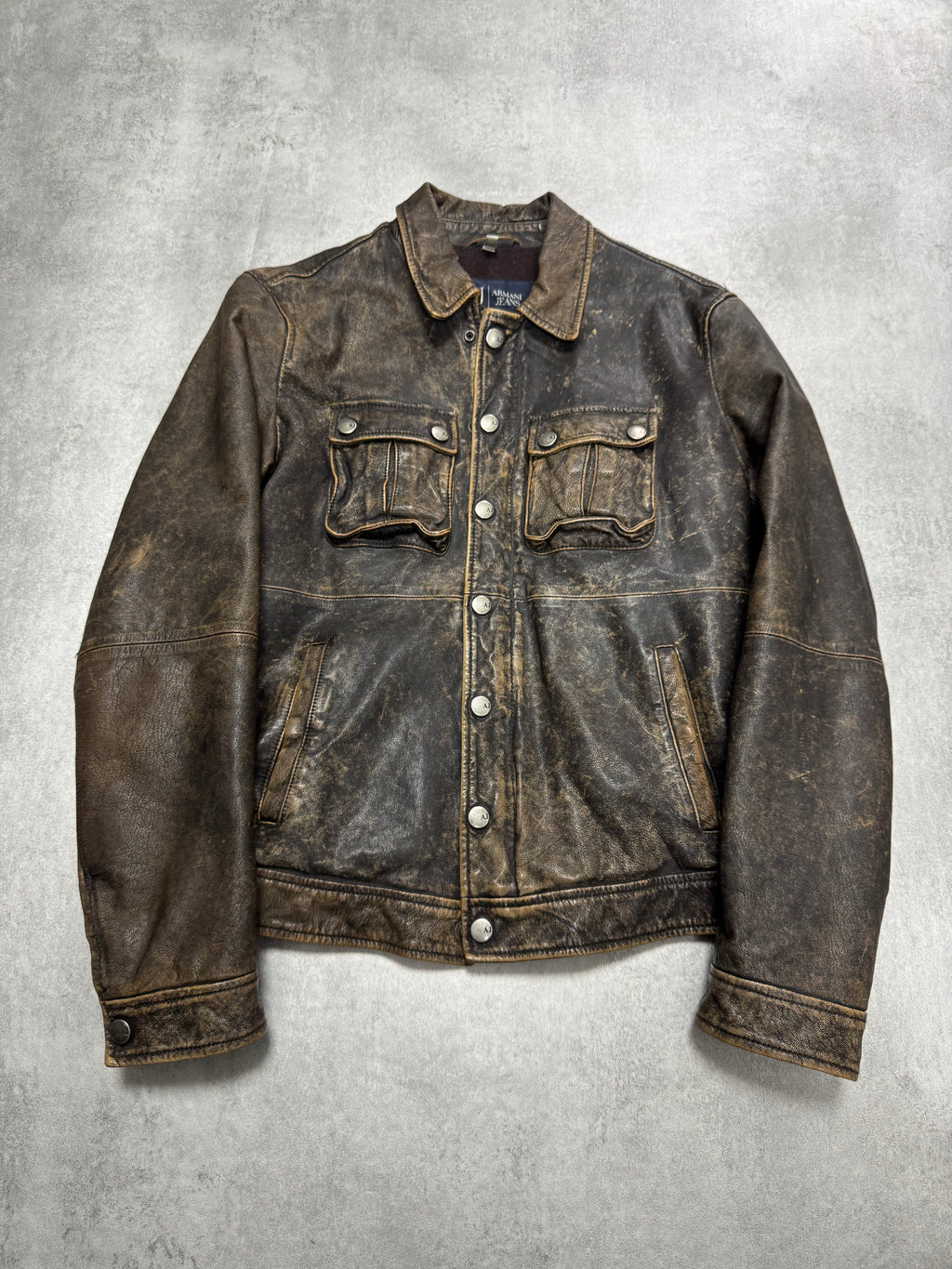 2000s Armani Brown Aged Leather Jacket