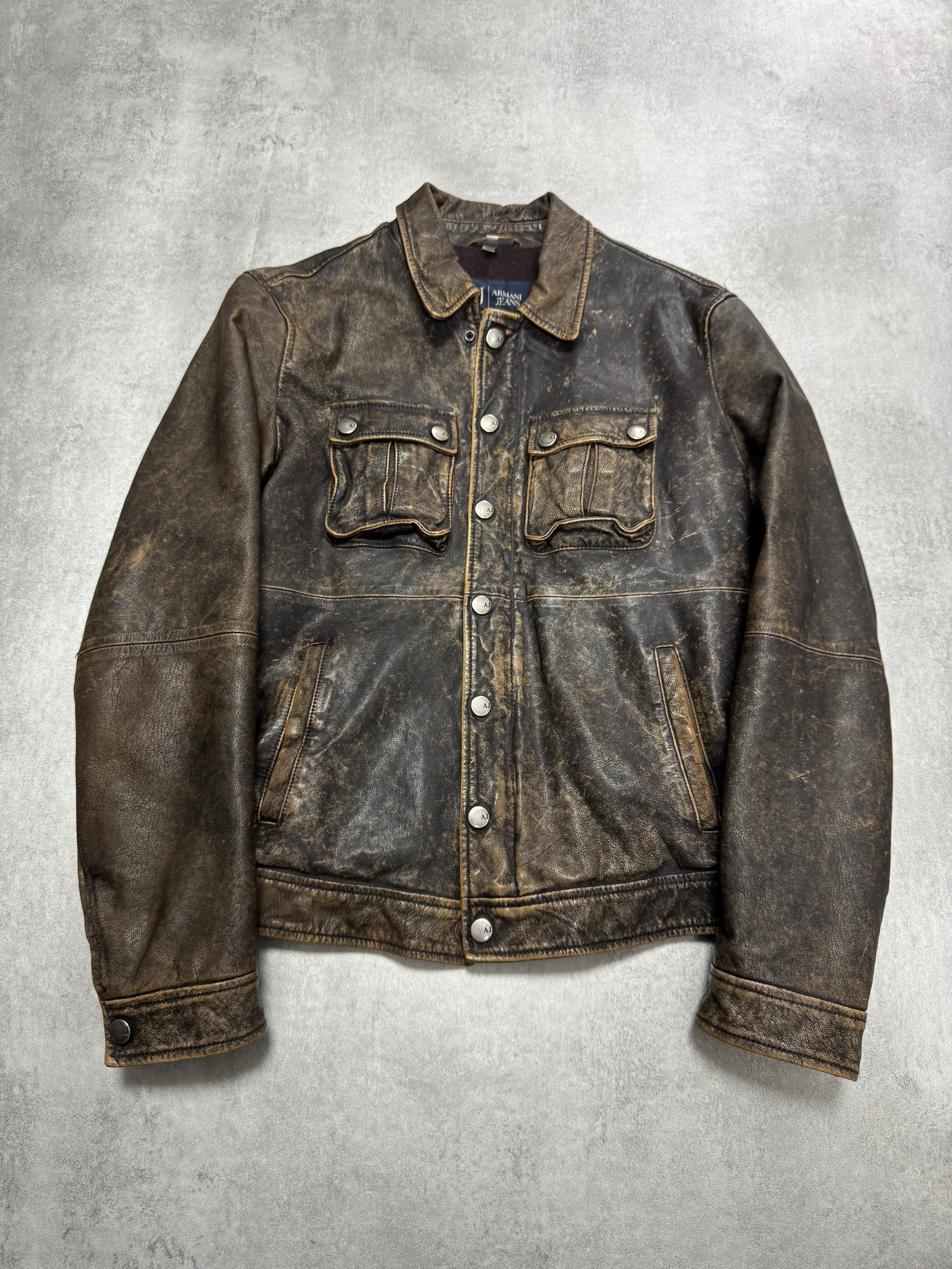 2000s Armani Brown Aged Leather Jacket