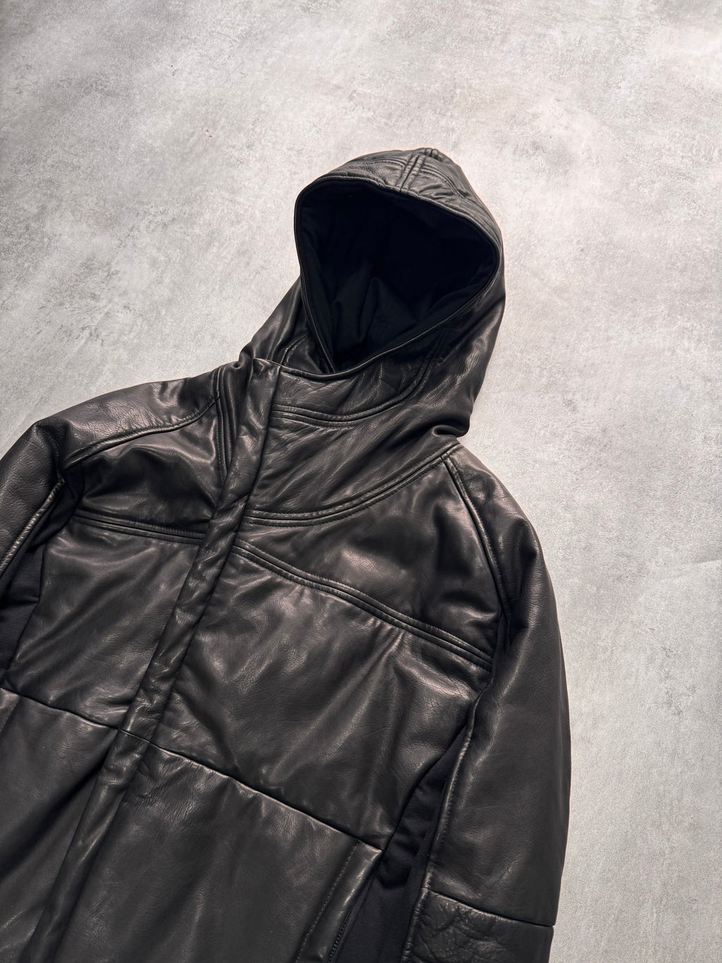 FW2012 Emporio Armani Ninja Asymmetrical Leather Hooded Coat