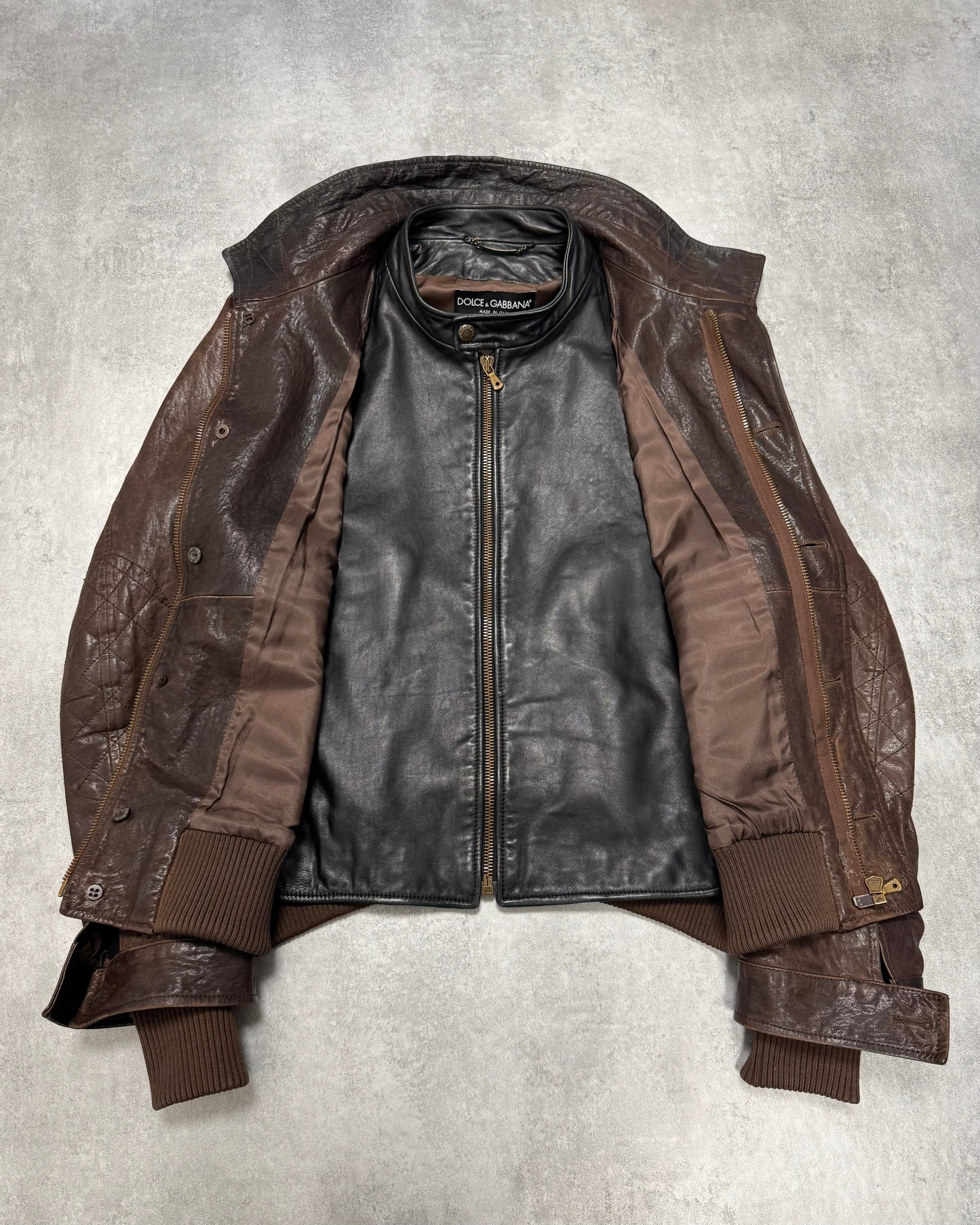 FW2005 Dolce & Gabbana Military Double Leather Heavy Jacket (L)