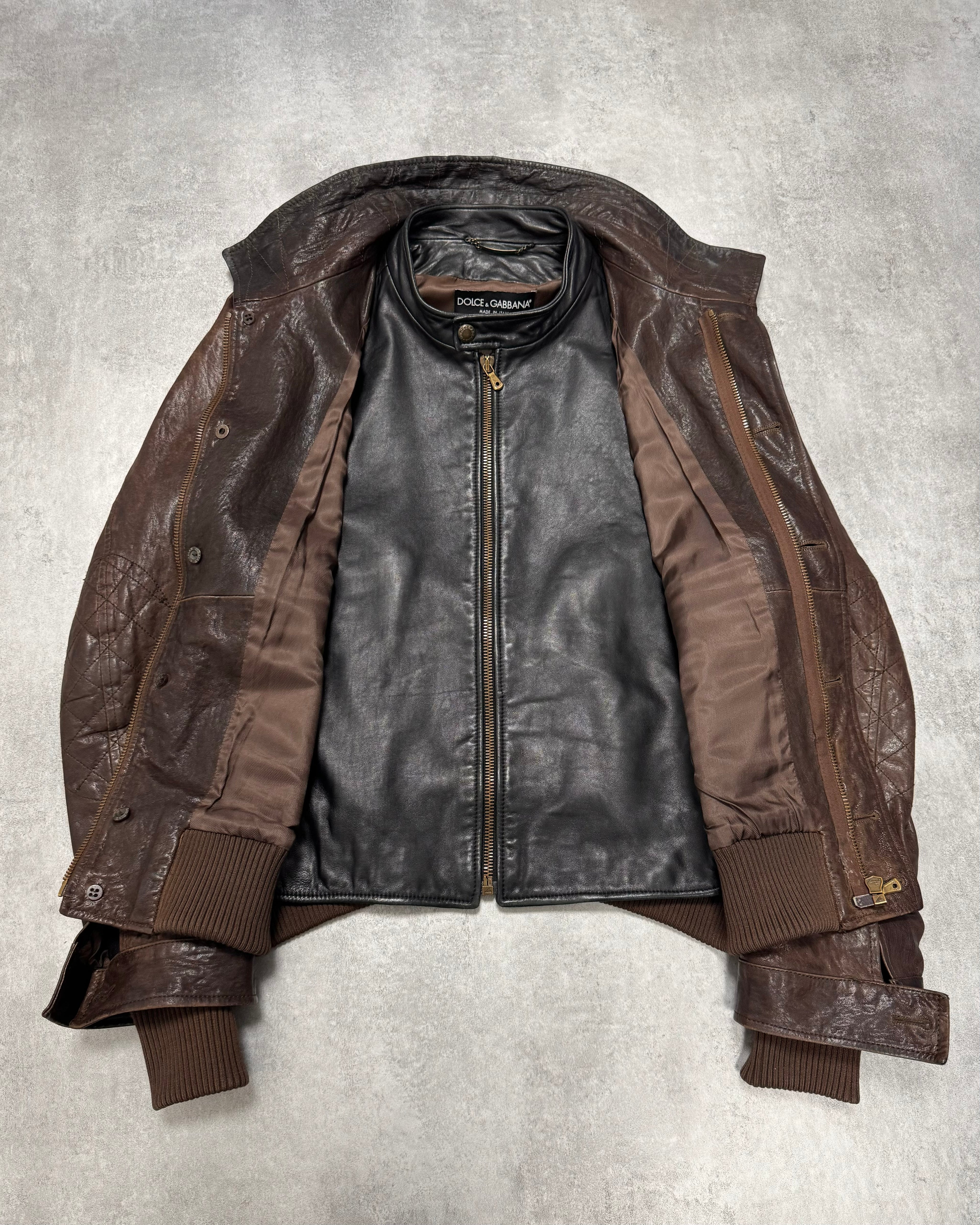 FW2005 Dolce & Gabbana Military Double Leather Heavy Jacket