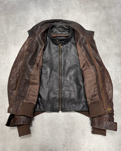 FW2005 Dolce & Gabbana Military Double Leather Heavy Jacket (L)