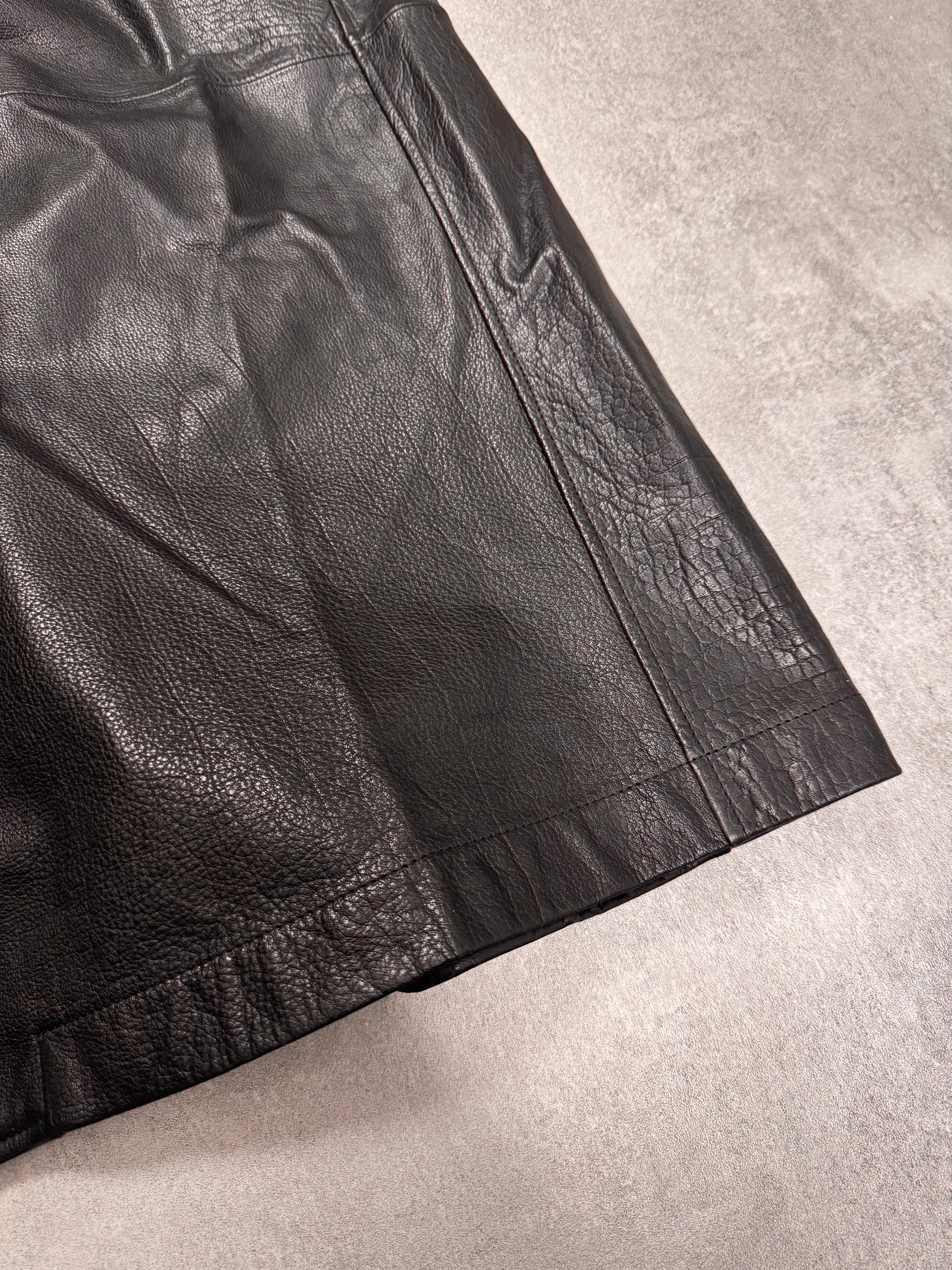 AW2023 Emporio Armani Black Buffalo Leather Trench Coat