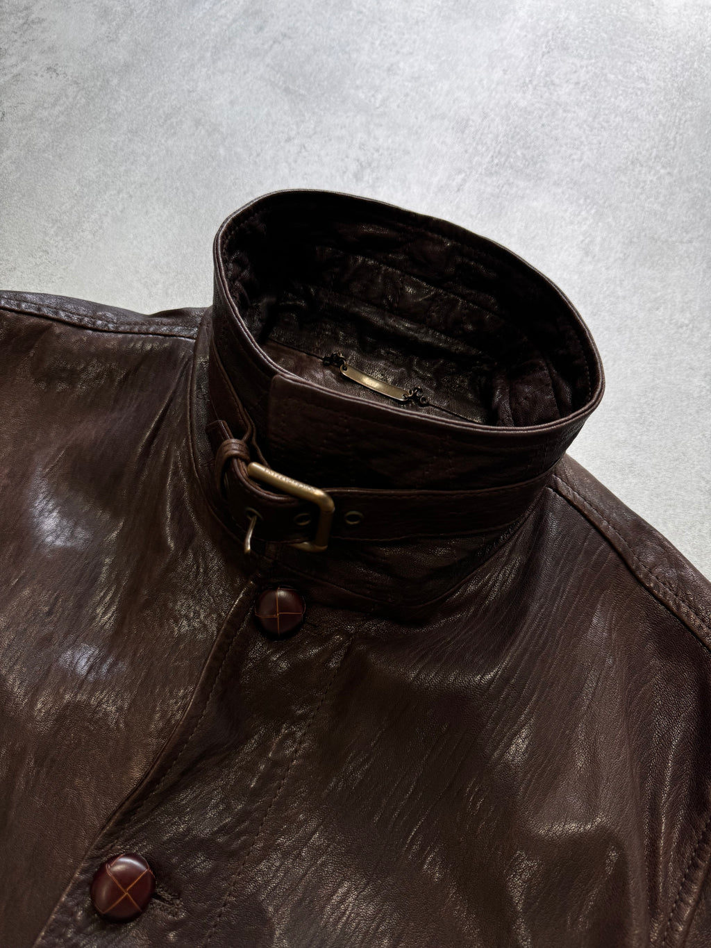 FW2005 Dolce & Gabbana Military Brown Leather Heavy Jacket