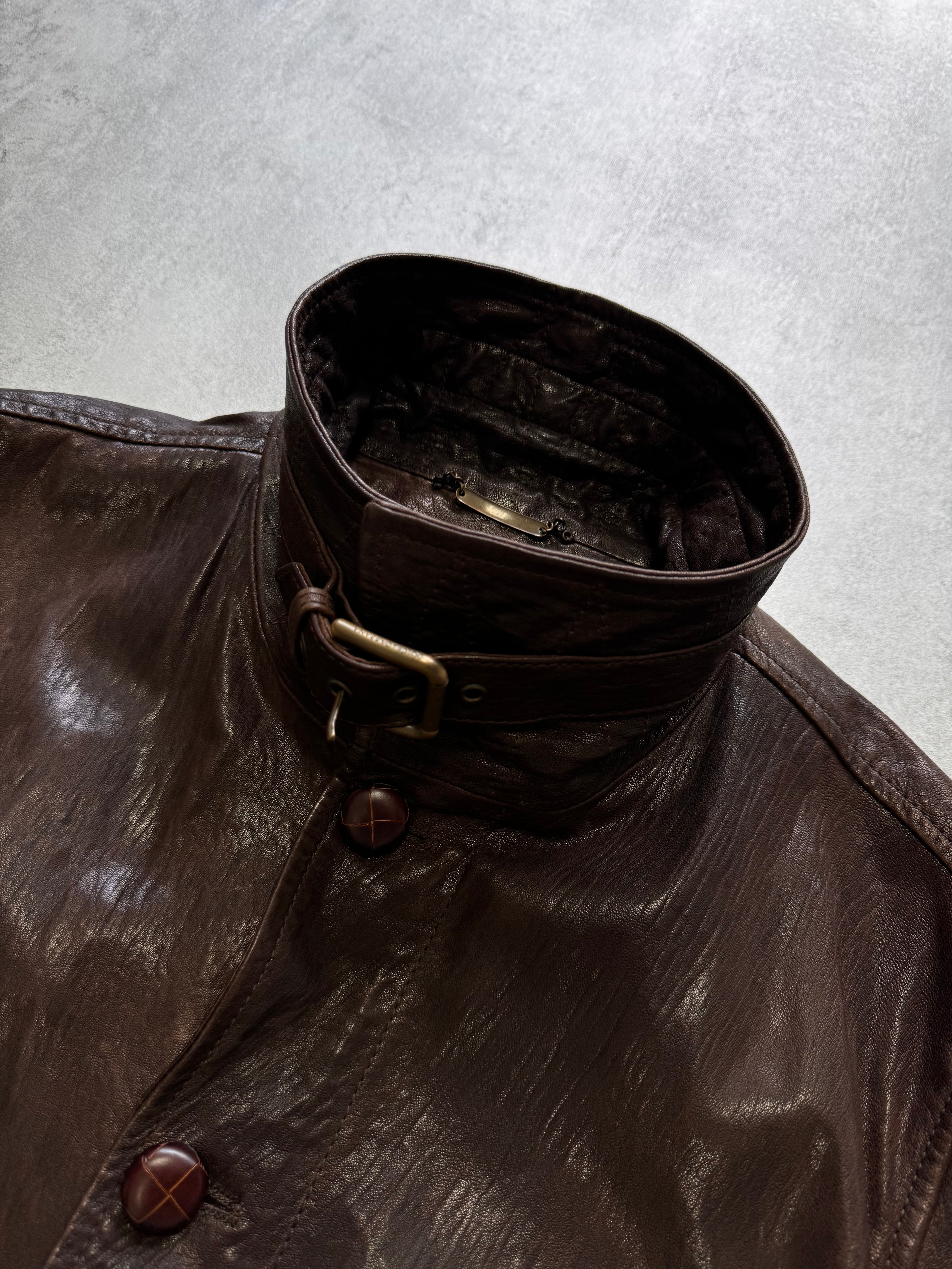 FW2005 Dolce & Gabbana Military Brown Leather Heavy Jacket