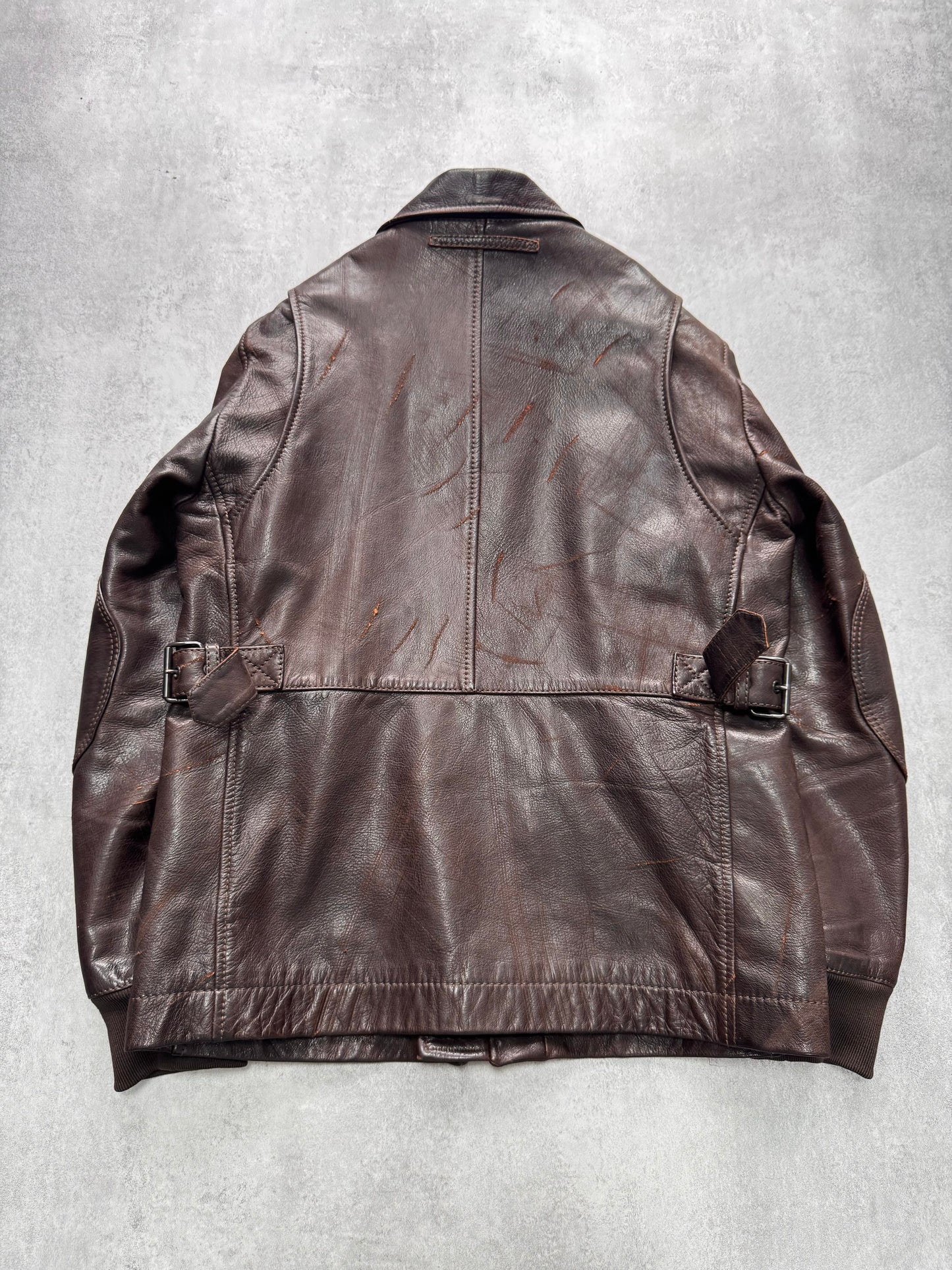 2000s Prada Scarred Heavy Leather Jacket (L)