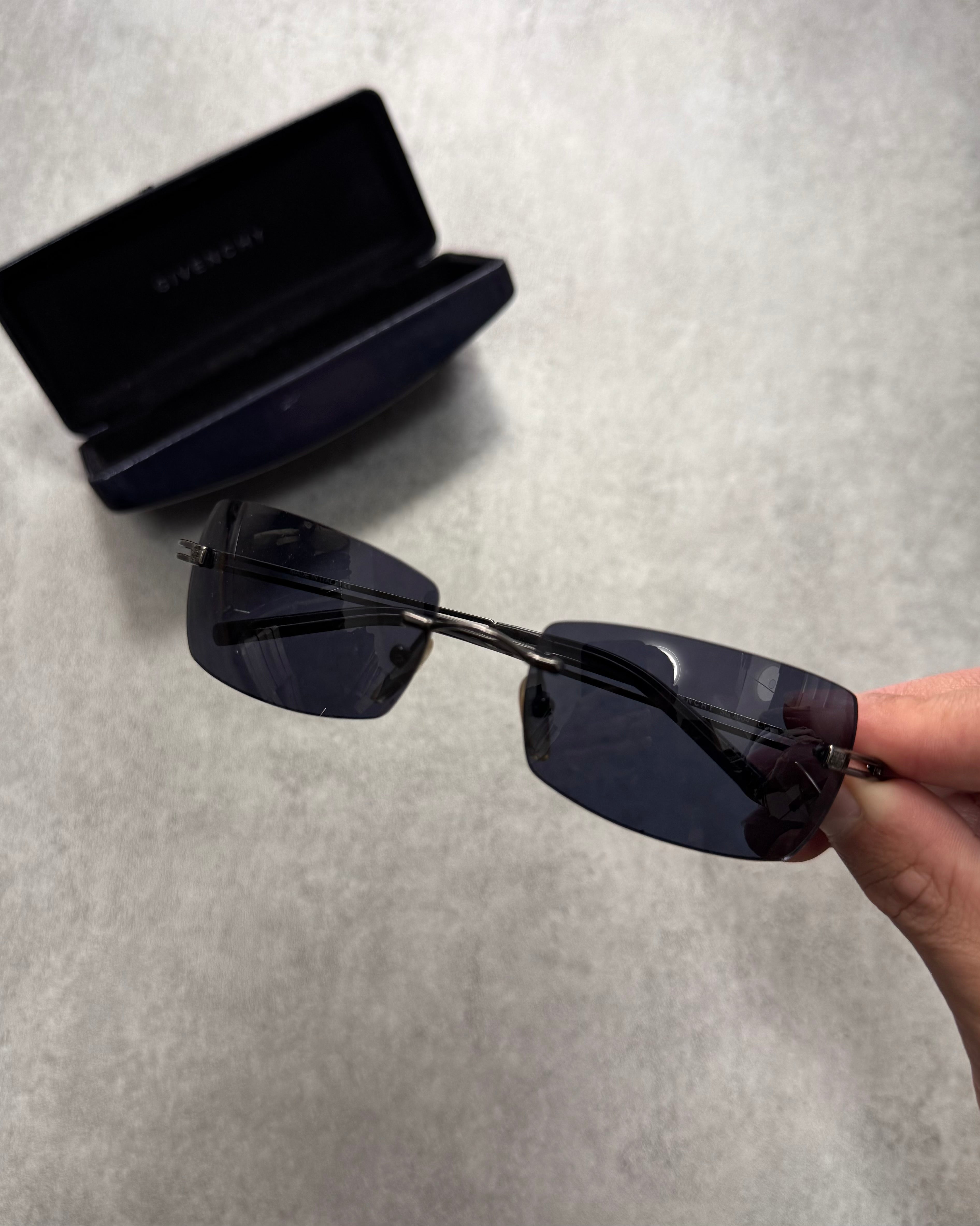2000s Givenchy Deep Blue Rectangle Sunglasses