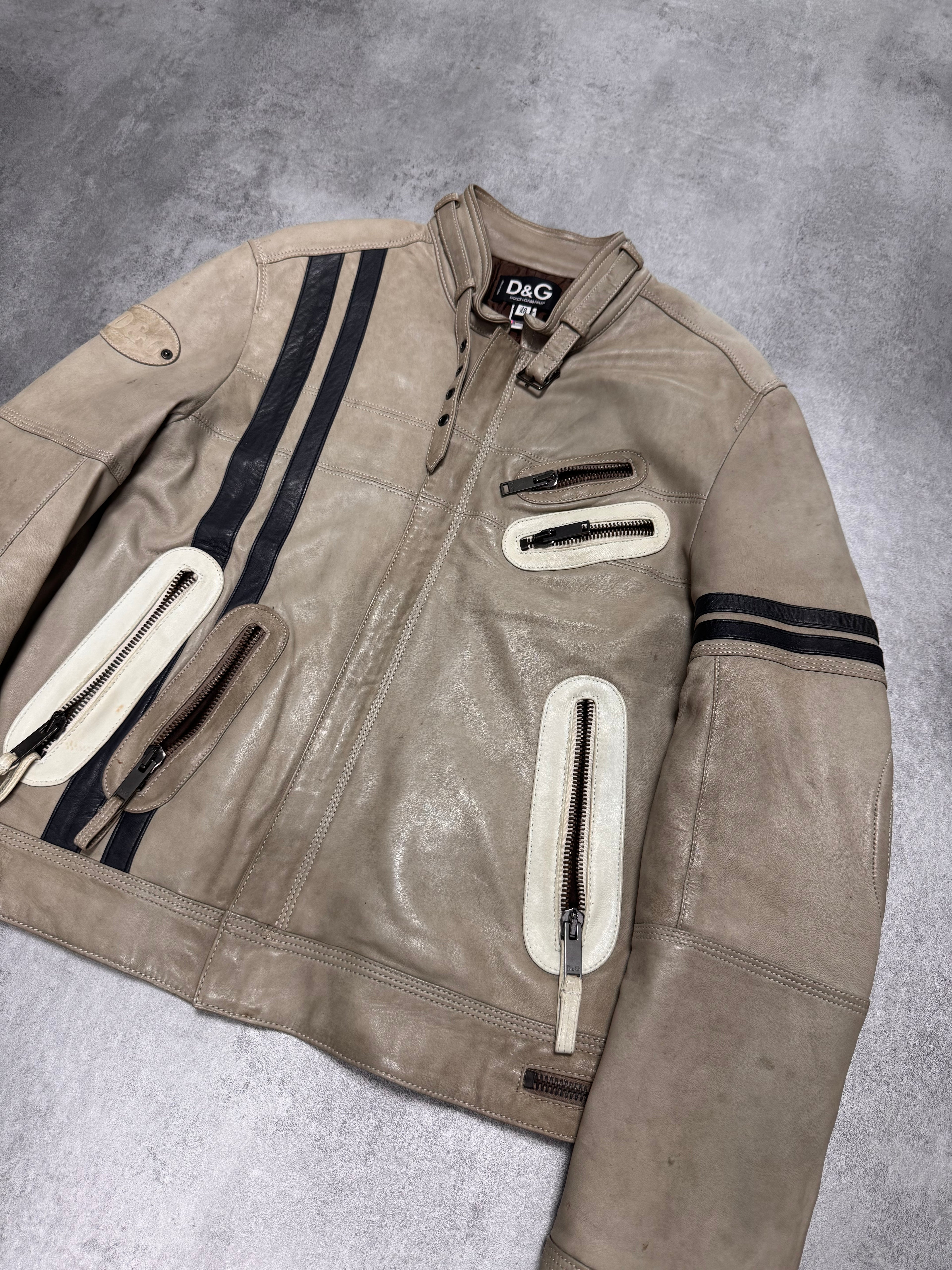 AW2004 Dolce & Gabbana Astro Biker Cafe Cream Leather Jacket