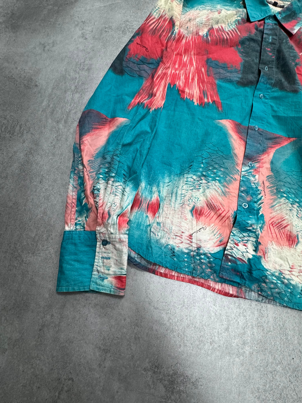 2000s Roberto Cavalli Volcano Aqua Blue Shirt