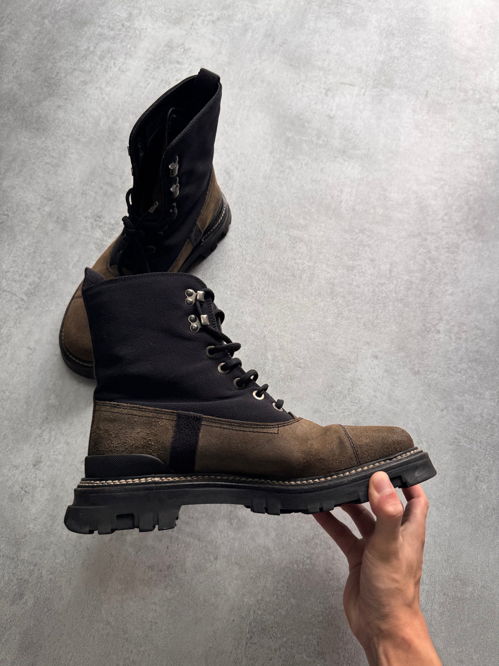 2000s Prada Hiking Suede Hybrid Leather Boots