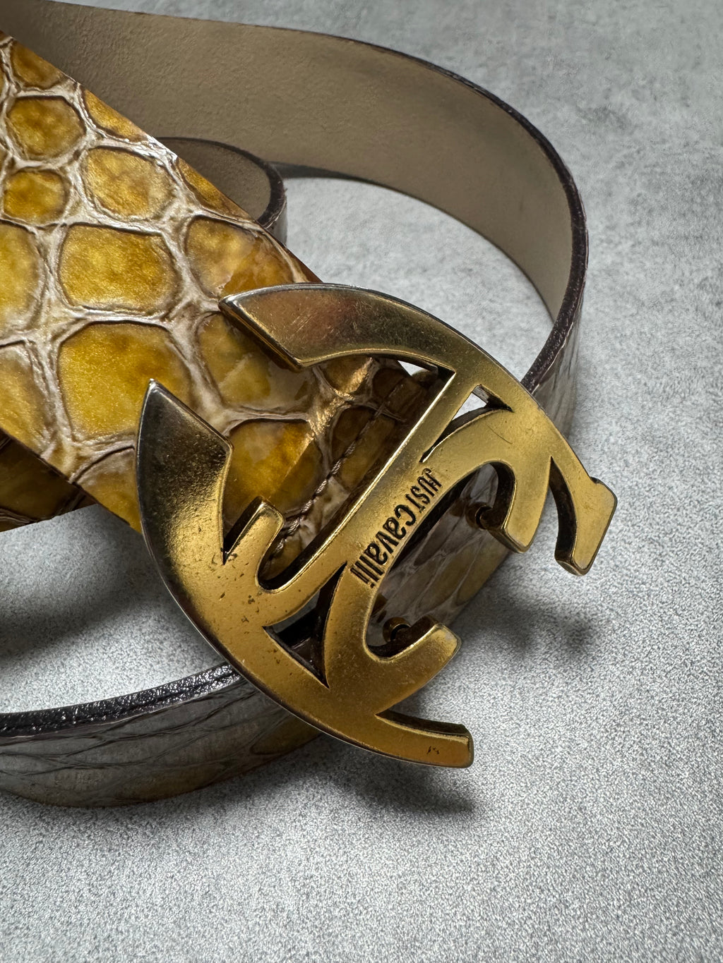 Cavalli Yellow Python Effect Leather Belt