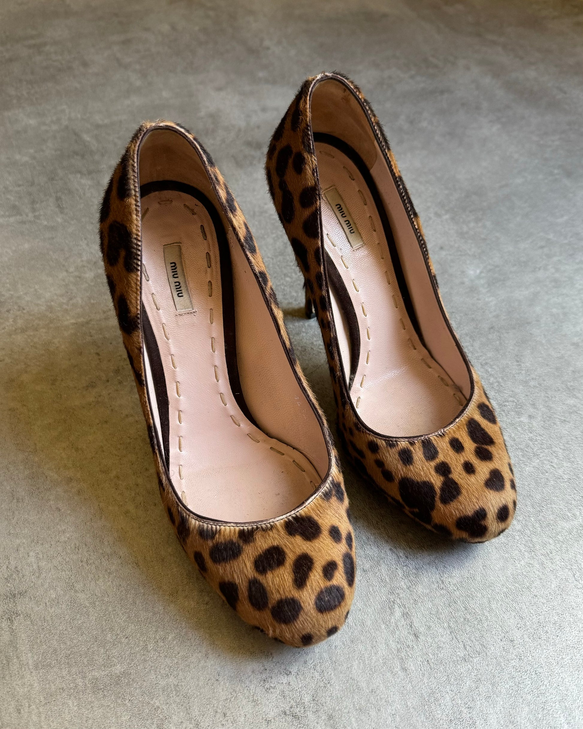 2000s MiuMiu Pony Hair Leopard Heels (37) - 7