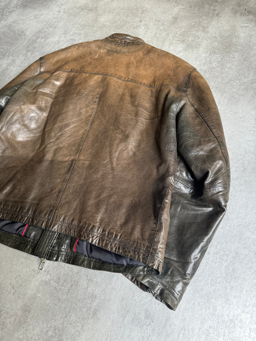AW2008 Armani Brown Eroded Bomber Leather Jacket (L) - 4