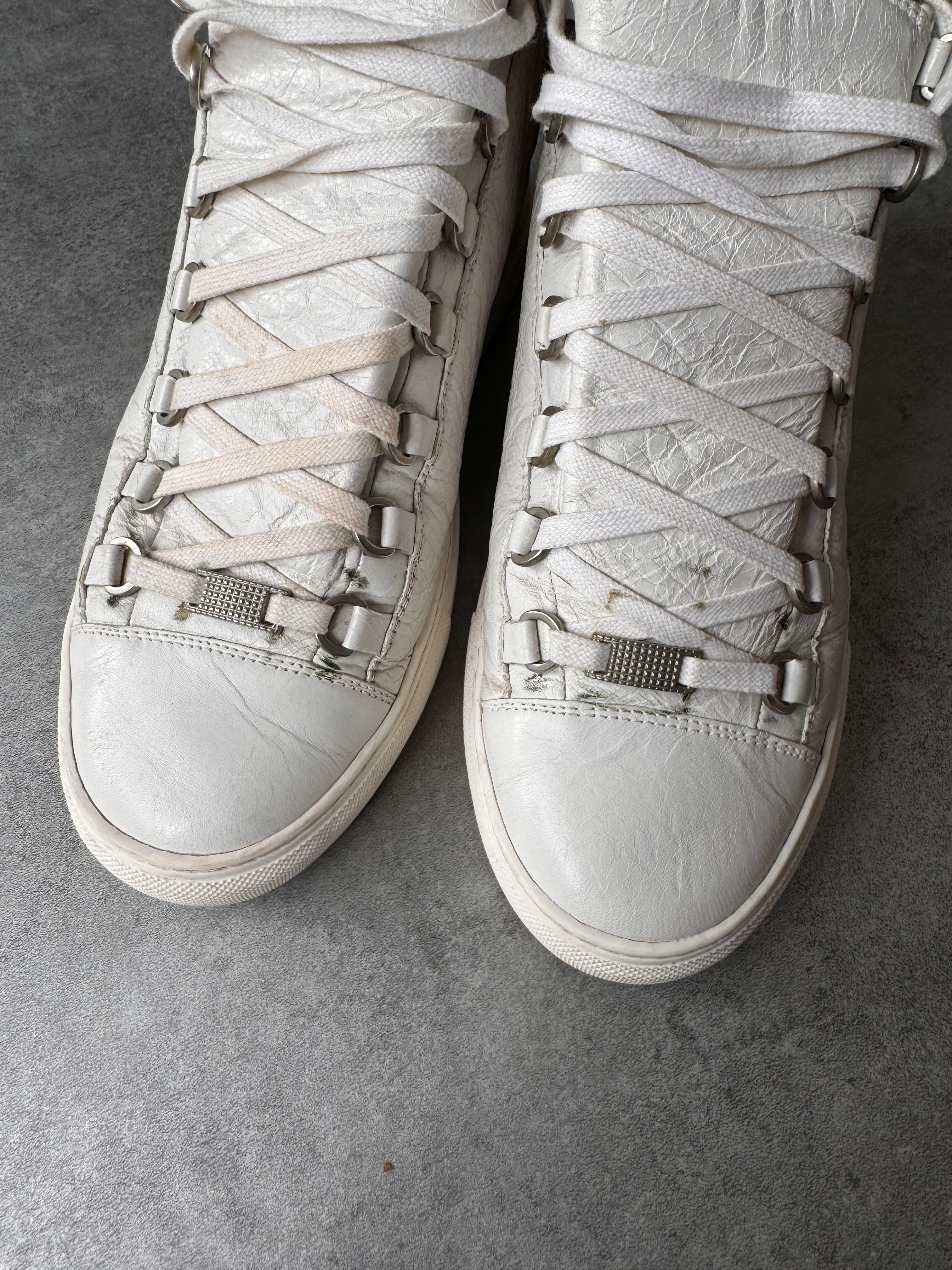 Balenciaga Arena High White Cracked Leather Sneakers