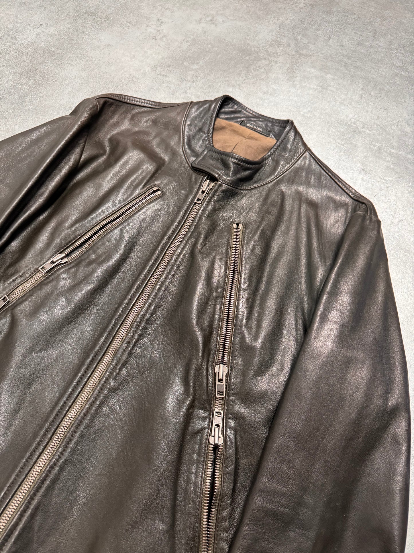 AW2011 Maison Margiela Dark Brown 5-Zip Biker Leather Jacket (S)