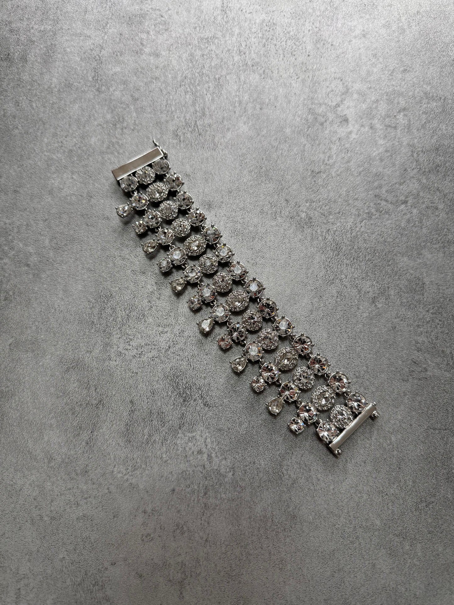 1990s Givenchy Royal Crystal Reversible Stainless Steel Bracelet (OS)