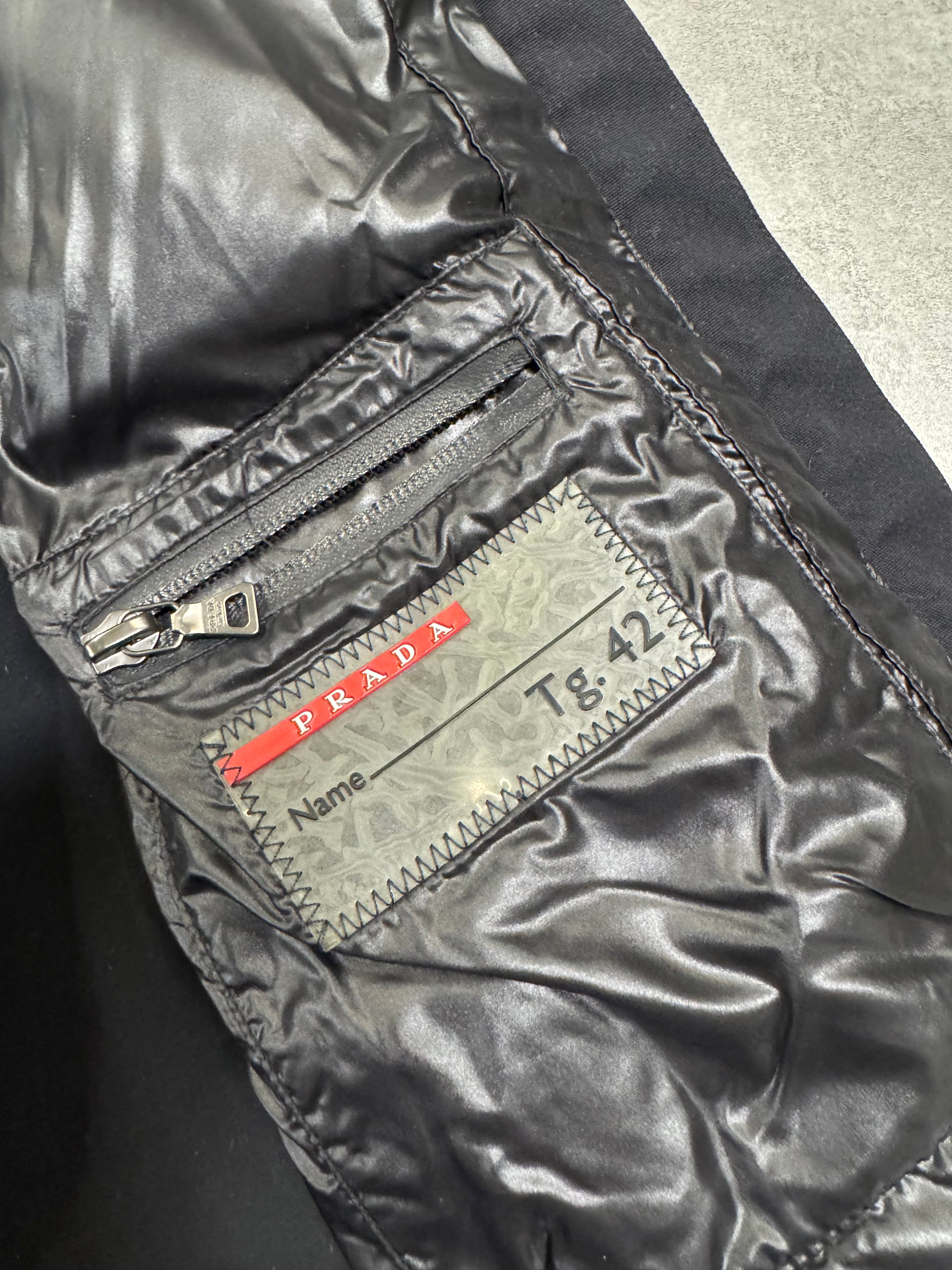 2000s Prada Black Cropped Puffer Hooded Jacket