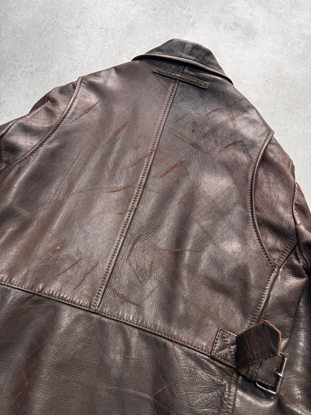 2000s Prada Scarred Heavy Leather Jacket