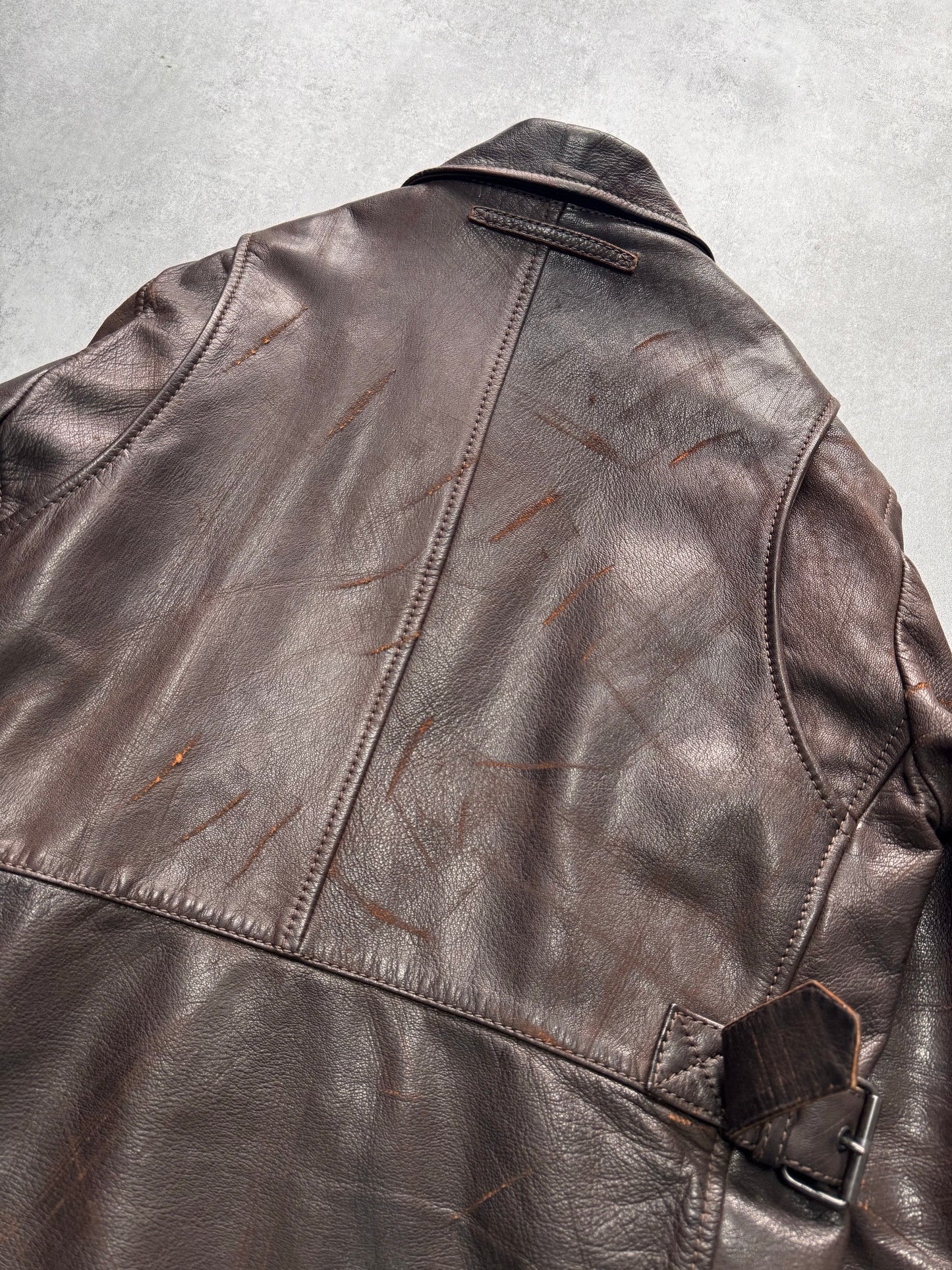 2000s Prada Scarred Heavy Leather Jacket (L)